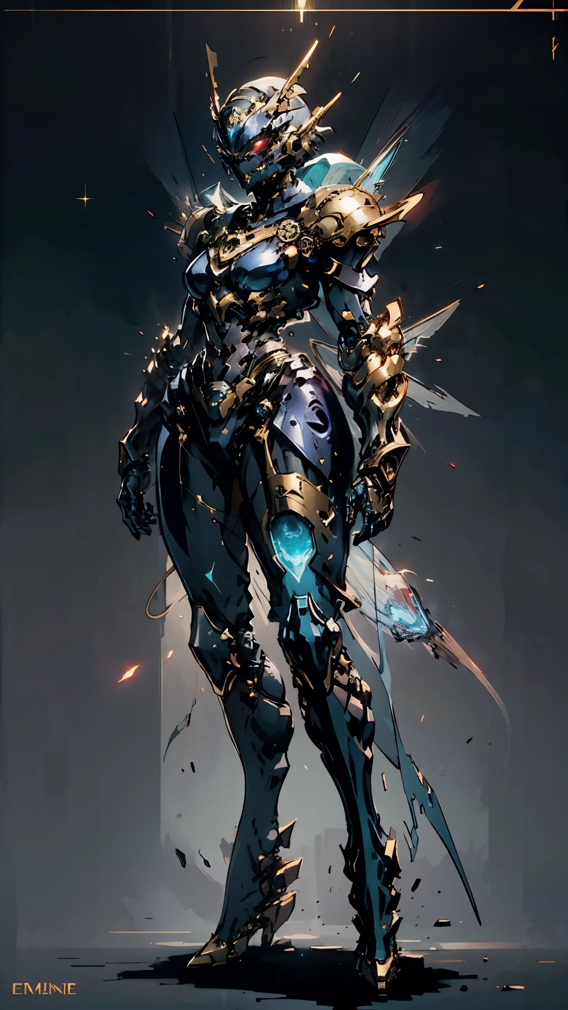 A woman adorned in fantasy-style full-body armor, a crown-concept fully enclosed helmet that unveils only her eyes, a composite layered chest plate, fully encompassing shoulder and hand guards, a lightweight waist armor, form-fitting shin guards, the overall design is heavy-duty yet flexible, (the armor gleams with a golden glow, complemented by red and blue accents), exhibiting a noble aura, she floats above a fantasy-surreal high-tech city, this character embodies a finely crafted fantasy-surreal style armored hero in anime style, exquisite and mature manga art style, (mixture of Queen bee and Spider concept Armor, plasma), ((Element, elegant, goddess, femminine:1.5)), metallic, high definition, best quality, highres, ultra-detailed, ultra-fine painting, extremely delicate, professional, anatomically correct, symmetrical face, extremely detailed eyes and face, high quality eyes, creativity, RAW photo, UHD, 32k, Natural light, cinematic lighting, masterpiece-anatomy-perfect, masterpiece:1.5