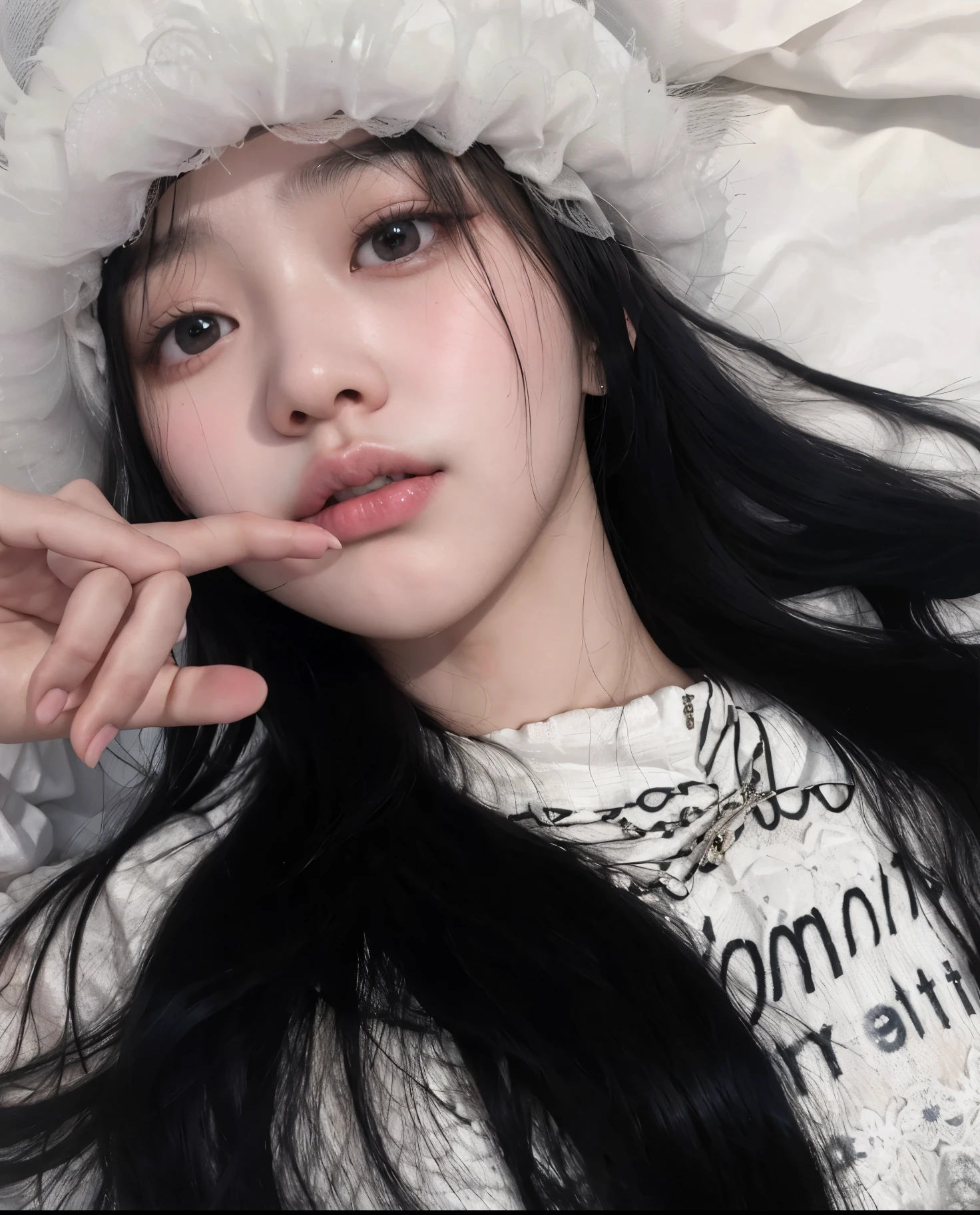 araffe girl with long black hair wearing a white hat, cruel korean goth girl, ulzzang, wan adorable korean face, korean girl, jinyoung shin, heonhwa choe, sun yunjoo, beautiful south korean woman, whitebangsblackhair, she has black hair with bangs, jaeyeon nam, kanliu666, taejune kim