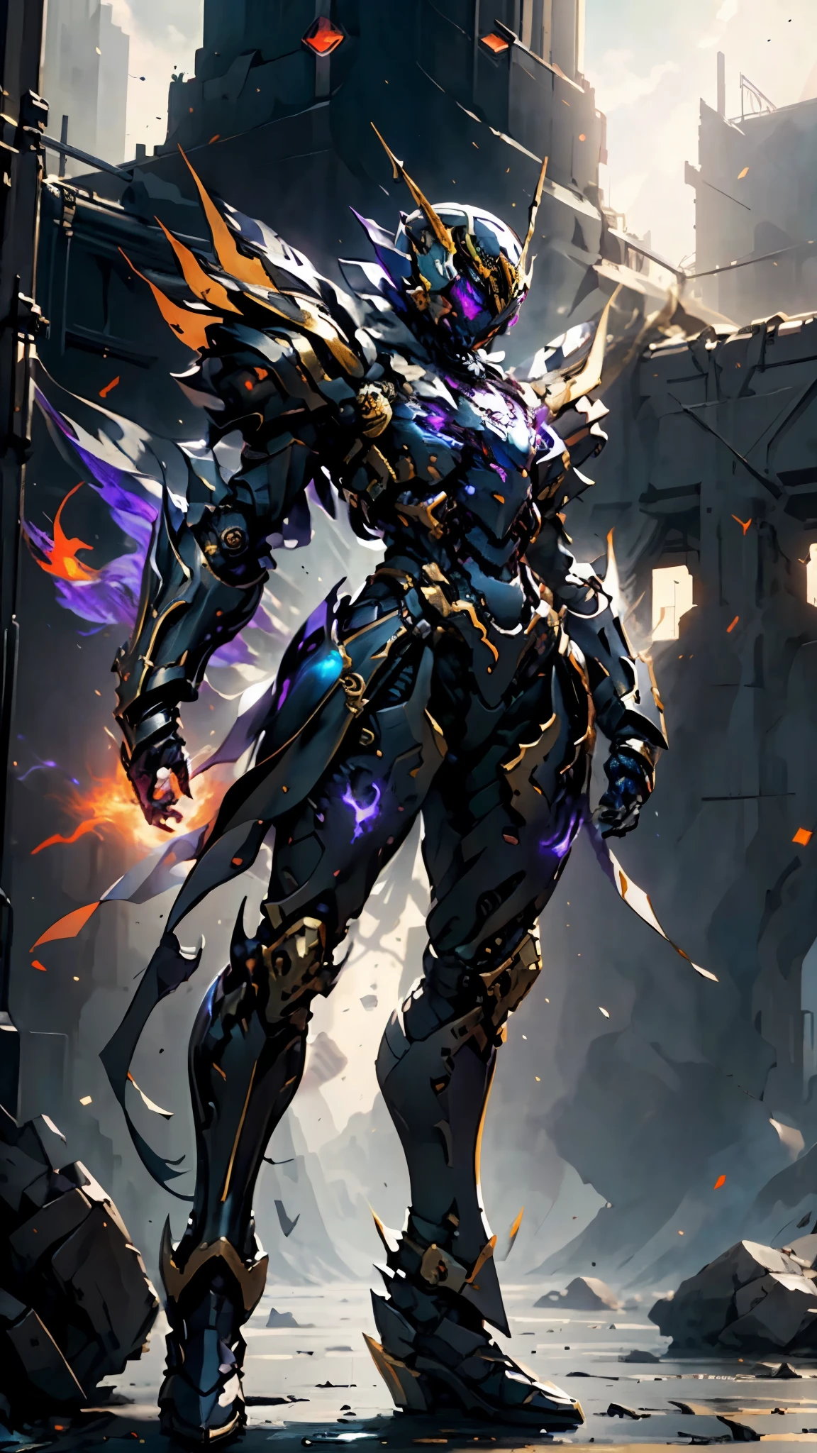 A woman adorned in fantasy-style full-body armor, a crown-concept fully enclosed helmet that unveils only her eyes, a composite layered chest plate, fully encompassing shoulder and hand guards, a lightweight waist armor, form-fitting shin guards, the overall design is heavy-duty yet flexible, (the armor gleams with a golden glow, complemented by red and blue accents), exhibiting a noble aura, she floats above a fantasy-surreal high-tech city, this character embodies a finely crafted fantasy-surreal style armored hero in anime style, exquisite and mature manga art style, (mixture of Queen bee and Spider concept Armor, plasma), ((Element, elegant, goddess, femminine:1.5)), metallic, high definition, best quality, highres, ultra-detailed, ultra-fine painting, extremely delicate, professional, anatomically correct, symmetrical face, extremely detailed eyes and face, high quality eyes, creativity, RAW photo, UHD, 32k, Natural light, cinematic lighting, masterpiece-anatomy-perfect, masterpiece:1.5