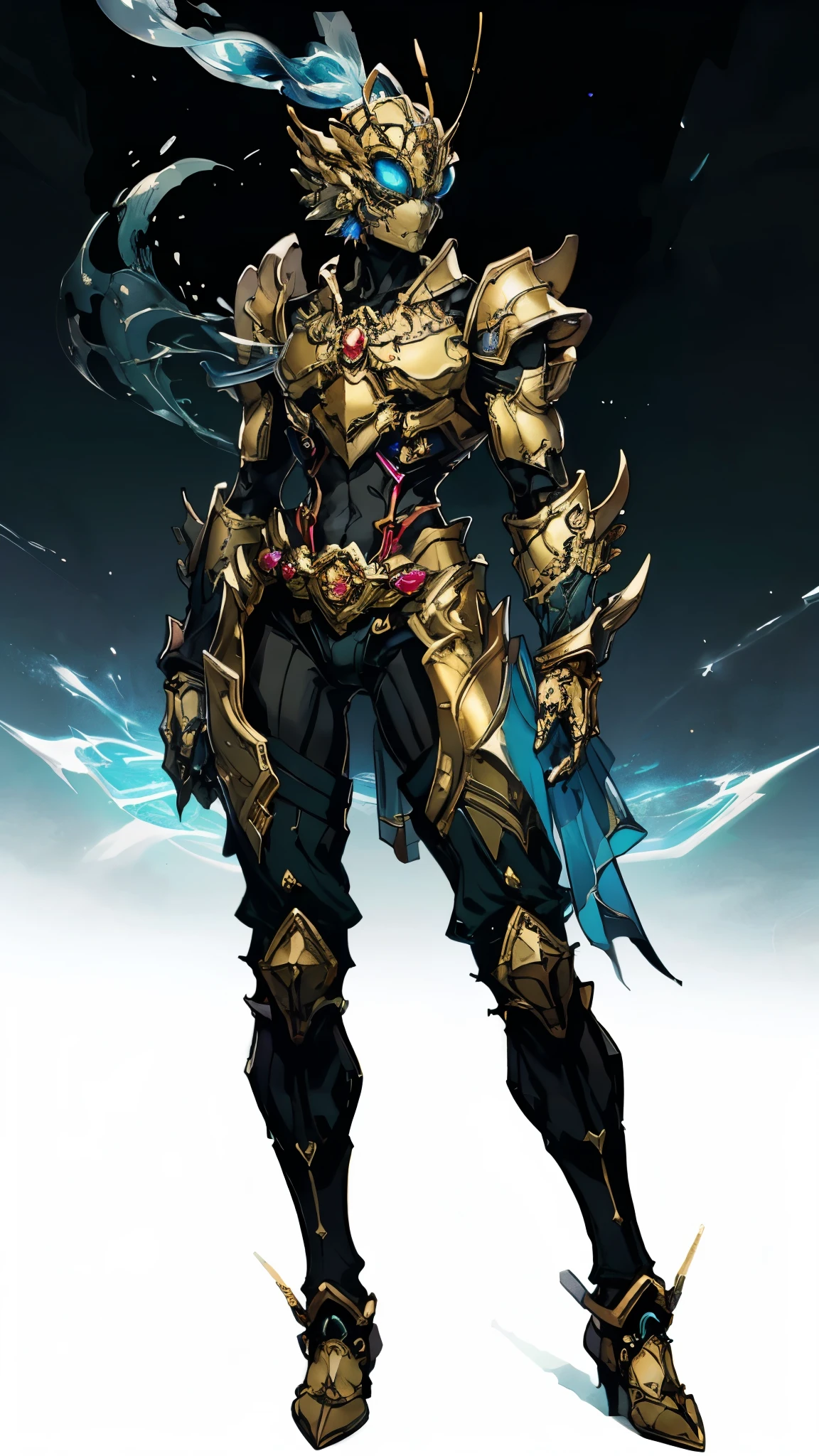 A woman adorned in fantasy-style full-body armor, a crown-concept fully enclosed helmet that unveils only her eyes, a composite layered chest plate, fully encompassing shoulder and hand guards, a lightweight waist armor, form-fitting shin guards, the overall design is heavy-duty yet flexible, (the armor gleams with a golden glow, complemented by red and blue accents), exhibiting a noble aura, she floats above a fantasy-surreal high-tech city, this character embodies a finely crafted fantasy-surreal style armored hero in anime style, exquisite and mature manga art style, (mixture of Queen bee and Spider concept Armor, plasma), ((Element, elegant, goddess, femminine:1.5)), metallic, high definition, best quality, highres, ultra-detailed, ultra-fine painting, extremely delicate, professional, anatomically correct, symmetrical face, extremely detailed eyes and face, high quality eyes, creativity, RAW photo, UHD, 32k, Natural light, cinematic lighting, masterpiece-anatomy-perfect, masterpiece:1.5