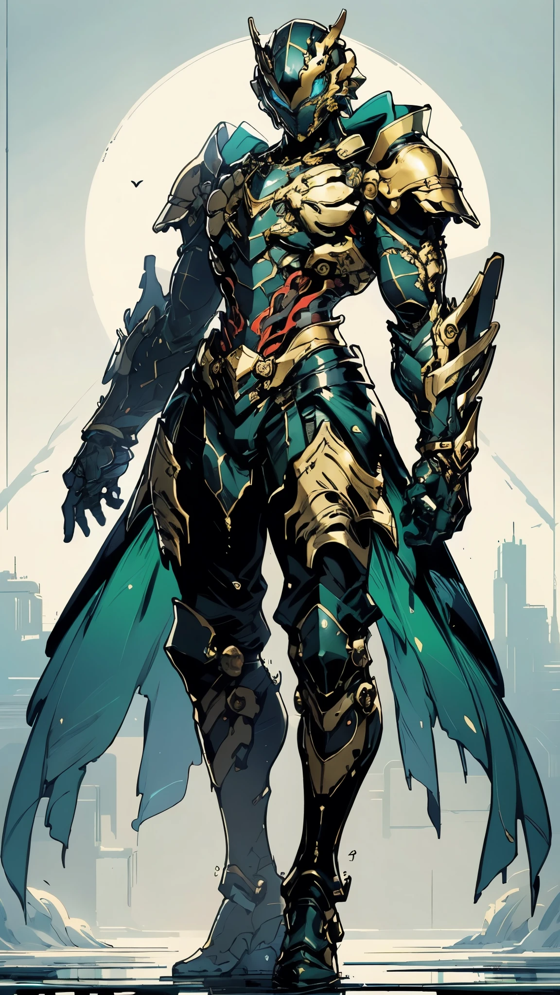 A woman adorned in fantasy-style full-body armor, a crown-concept fully enclosed helmet that unveils only her eyes, a composite layered chest plate, fully encompassing shoulder and hand guards, a lightweight waist armor, form-fitting shin guards, the overall design is heavy-duty yet flexible, (the armor gleams with a golden glow, complemented by red and blue accents), exhibiting a noble aura, she floats above a fantasy-surreal high-tech city, this character embodies a finely crafted fantasy-surreal style armored hero in anime style, exquisite and mature manga art style, (mixture of Queen bee and Spider concept Armor, plasma), ((Element, elegant, goddess, femminine:1.5)), metallic, high definition, best quality, highres, ultra-detailed, ultra-fine painting, extremely delicate, professional, anatomically correct, symmetrical face, extremely detailed eyes and face, high quality eyes, creativity, RAW photo, UHD, 32k, Natural light, cinematic lighting, masterpiece-anatomy-perfect, masterpiece:1.5