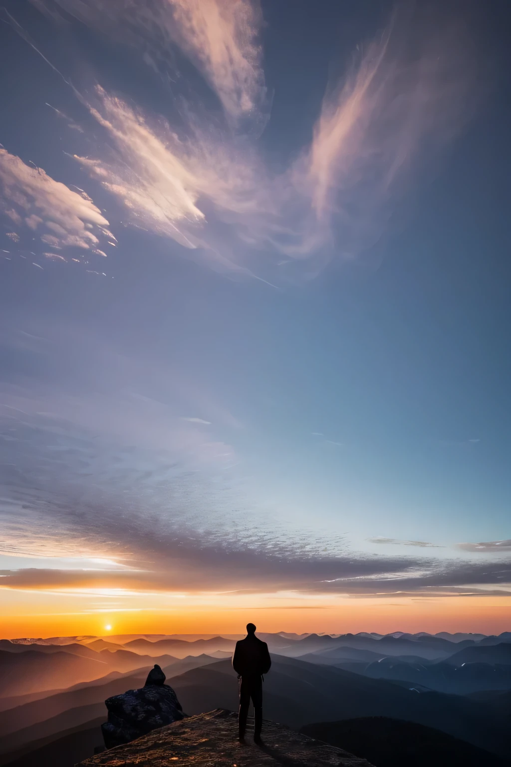 A WOMAN LOOKING AT THE BLUE SKY WITH RAYS OF SUN BETWEEN THE CLOUDS