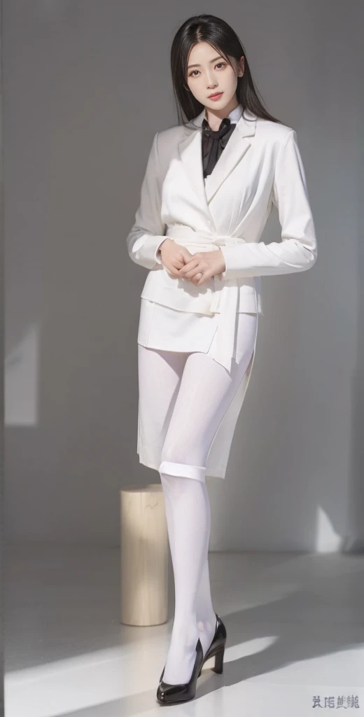 一个女模特，White ass pantyhose，White stockings，Thick white pantyhose，Thick white dancing socks，黑色高跟鞋，huge tit，Cocked buttocks，Super detail，hyper HD,A high resolution,1080p,Anatomically correct，ccurate，Physical coordination，Photo portrait，slender thigh，Delicatemakeup，Best quality, Masterpiece, 超A high resolution, RAW photo, Beautiful and aesthetic,deepshadow, (Photorealistic:1.4), full-body composition, Striking perspective.Naked