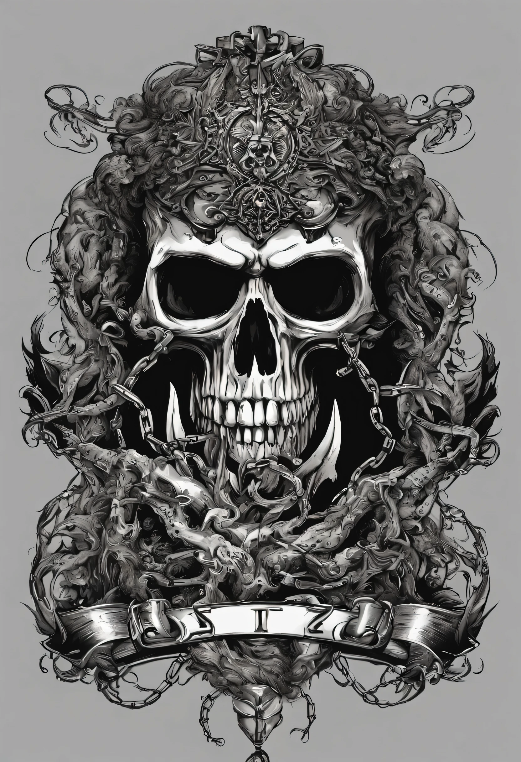 "Design a t-shirt for our metal band, [SIAZ], that captures the essence of our music and style. Incorporate elements such as skulls, fire, chains, or other metal motifs. Use a dark color palette, and make sure the design is bold and eye-catching. Our band logo should be prominently featured. Feel free to get creative and add your own unique twist to the design!"