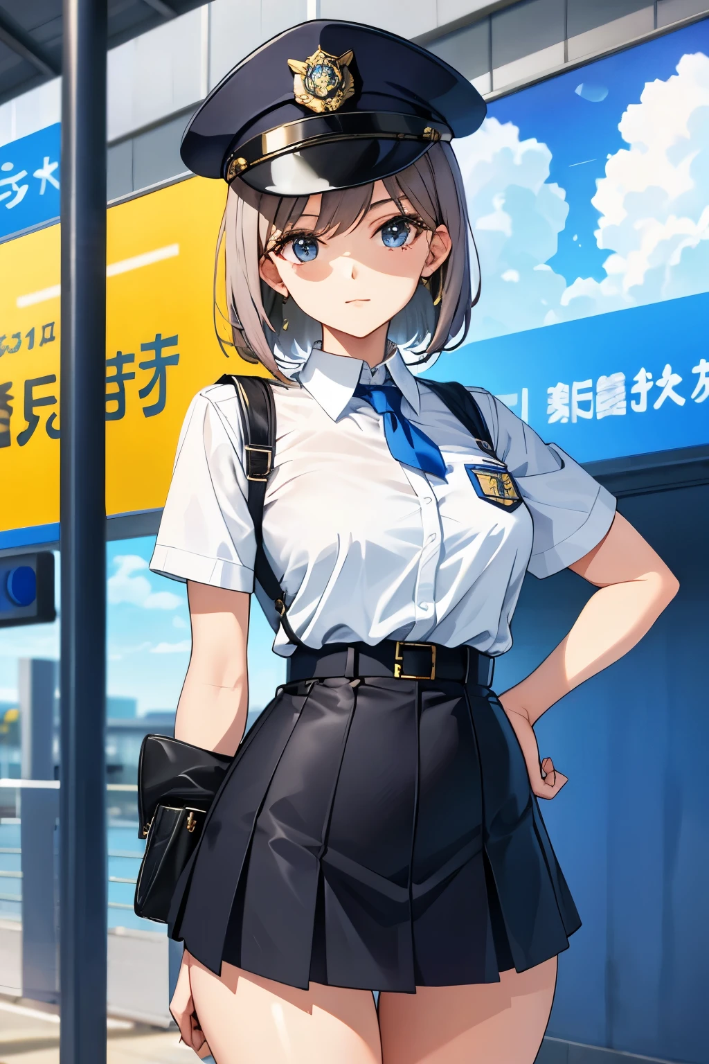 miniskirt police、beautiful mature woman、Upper body、police hat