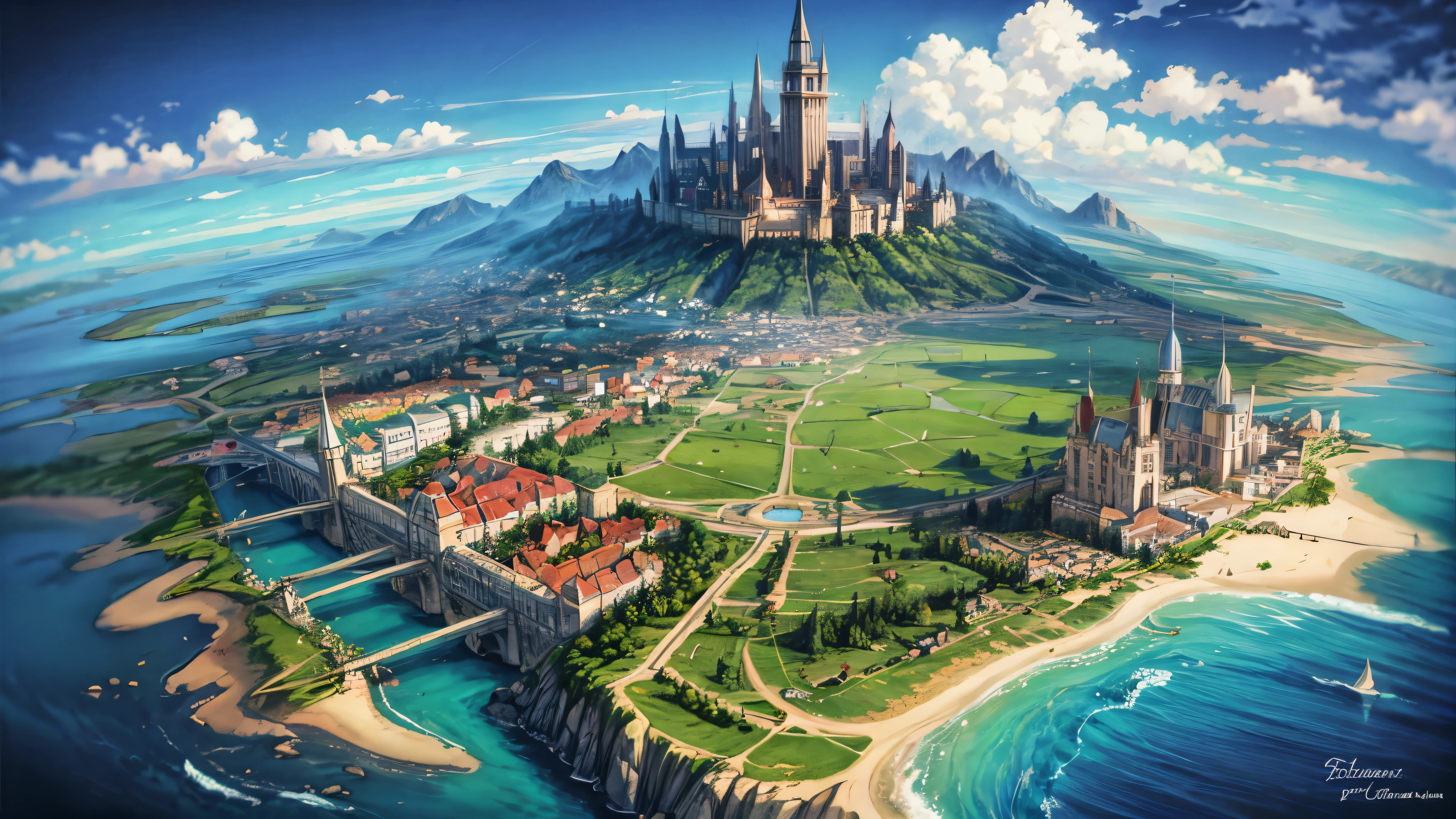 RPG style, cartoon, don'Don't worry, fantasy, good fantasy, Map of the city, view from above, medieval fantasy,