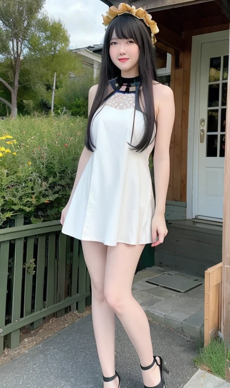 (8k, best quality, masterpiece:1.2), (realistic, photo-realistic:1.37), ultra-detailed, (1girl:1.6),cute,beautiful detailed sky,(outdoors:1.4),daytime, standing,dating,(nose blush),(smile:1.15),(closed mouth:1.2), breasts,beautiful detailed eyes, wet,rain,white lace, (long hair:1.2),floating hair NovaFrogStyle, looking at viewer, facing viewer, full body,yor briar,