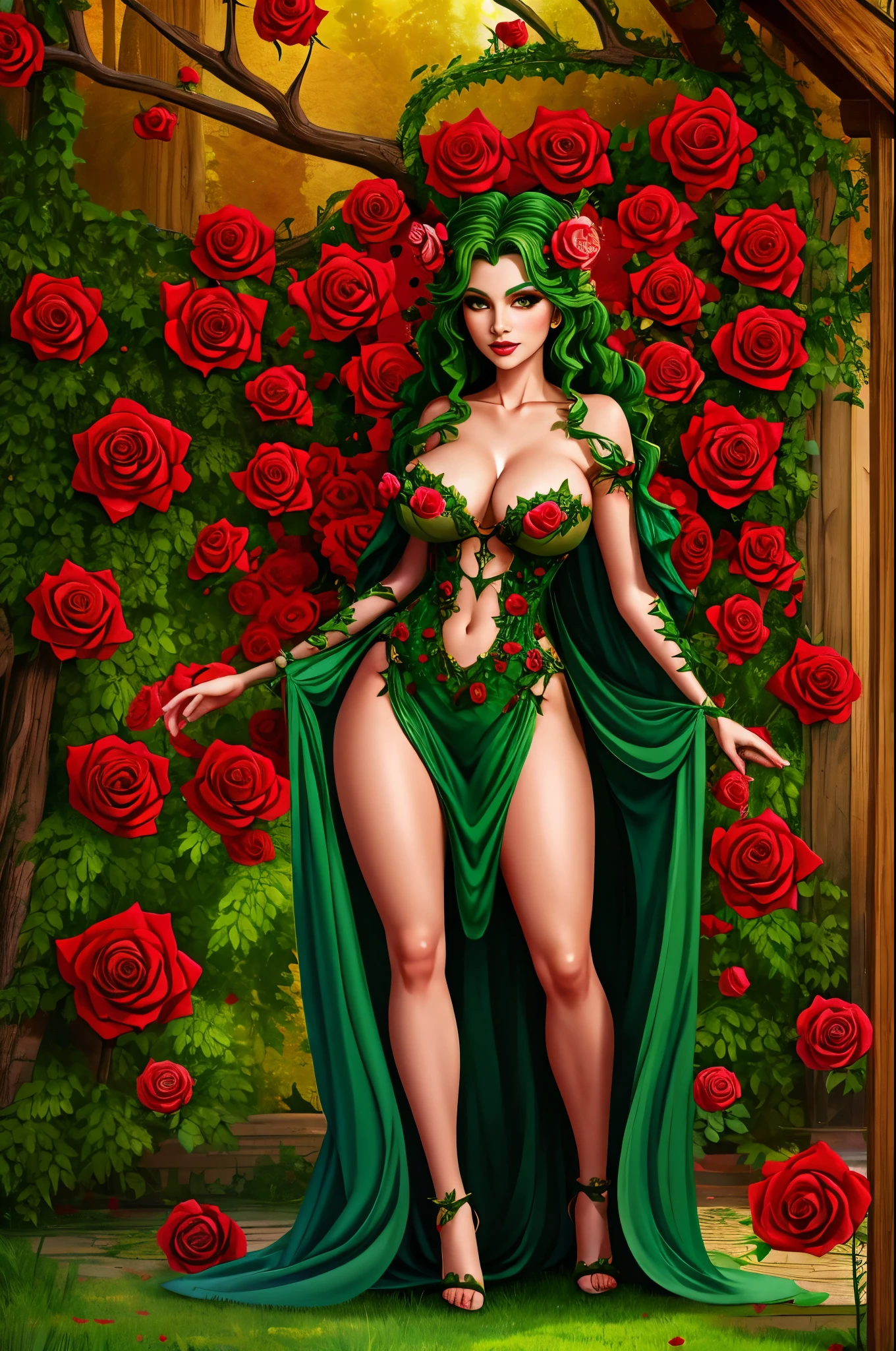 Roses, thorns, dryad, full-body shot, gorgeous woman