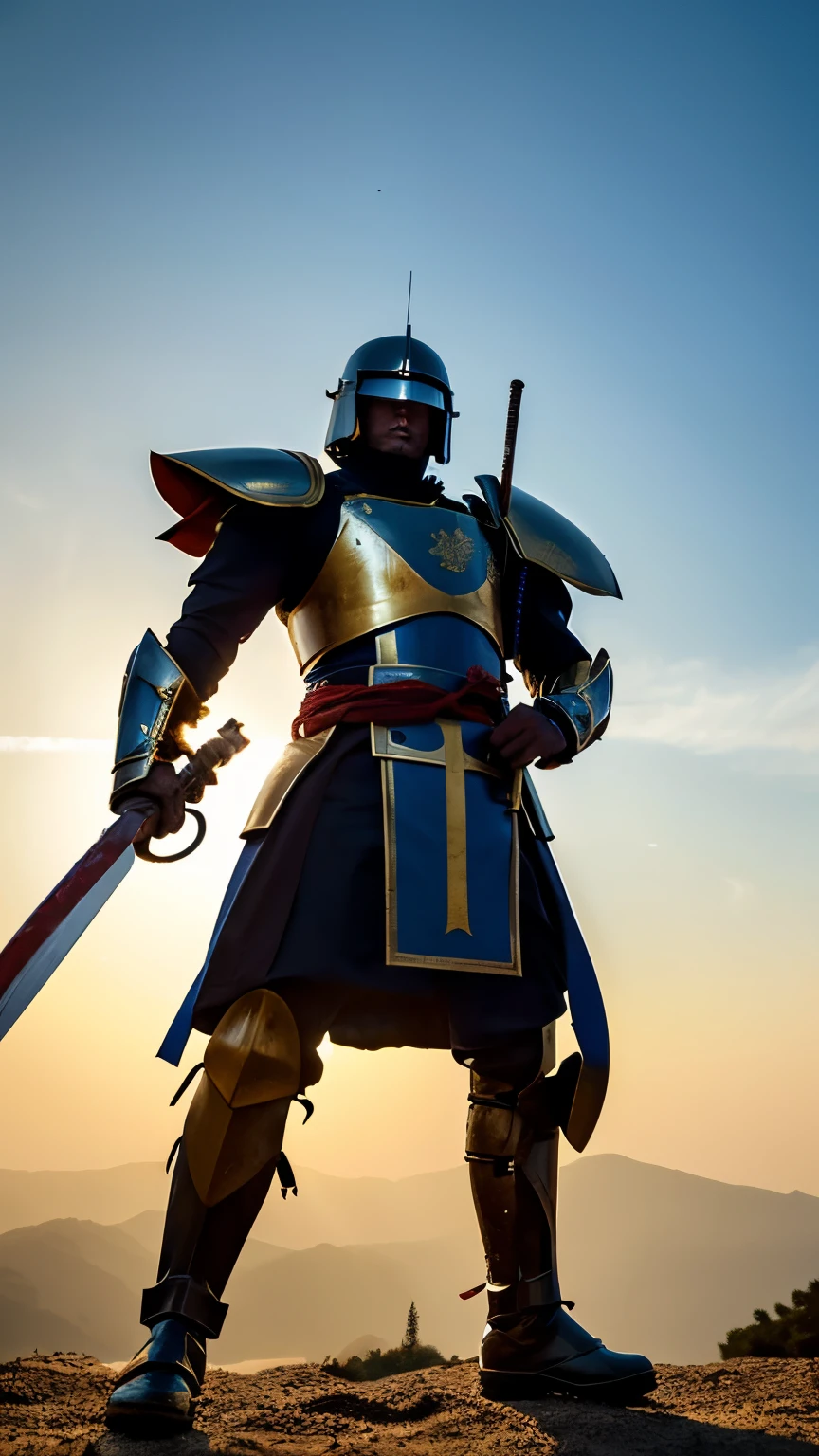 In the heart of feudal Japan, the legendary warlord Uesugi Kenshin strides across the battlefield, his azure armor reflecting the morning sun. His helmet, adorned with twin crimson crests, marks him as a warrior of unmatched valor.
Kenshin wields a nodachi, its blade whispering tales of honor and destiny. His eyes, sharp as the blade itself, survey the chaos—a canvas of fallen warriors, fluttering banners, and clashing steel. The air smells of sweat, blood, and pine.
Around him, loyal retainers—samurai and archers—move with precision. Their armor bears the Uesugi clan emblem, a symbol of unwavering loyalty. Among them stands Naoe Kanetsugu, Kenshin’s trusted strategist, his ink-black armor a stark contrast to the azure sea around him.
The enemy general, a shadow-clad warlord, approaches. Their duel is a dance of fate—a clash of strategies and honor. Kenshin’s battle cry echoes across the field, a rallying call for justice and nobility.
As the sun rises higher, casting a golden glow, Kenshin stands tall. His legacy, etched in the annals of history, will inspire generations—a beacon of chivalry, courage, and unyielding spirit