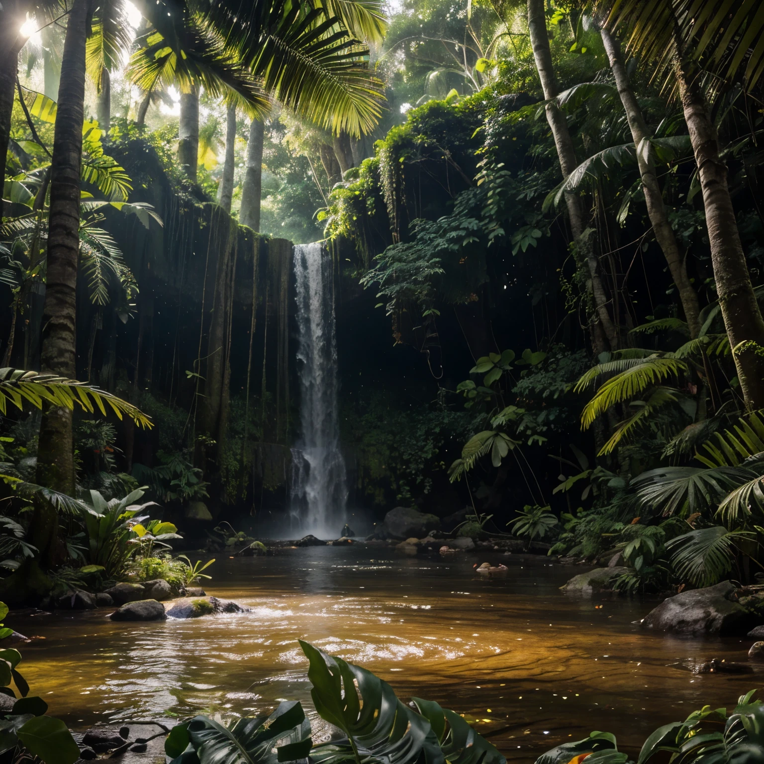 A powerful jungle,
lush greenery,dense foliage,wild animals, exotic plants,tropical paradise,a vibrant and thriving ecosystem,ancient trees with sprawling branches, sunlight dappling through the canopy, mysterious shadows and hidden paths, the sounds of animals echoing through the trees, a sense of adventure and exploration, the smell of damp earth and fresh foliage, the vibrant colors of tropical flowers, a vast and endless wilderness,a paradise untouched by human hands, tropical birds with vibrant plumage, the distant roar of a waterfall, the humidity and warmth of the jungle air, a sense of primal energy and vitality, a hidden oasis among the trees, the soothing sound of running water, a sense of tranquility and serenity amidst the chaos of nature, the interplay of light and shadow, the call of exotic creatures, the symphony of nature.
(best quality,4k,8k,highres,masterpiece:1.2),ultra-detailed,(realistic,photorealistic,photo-realistic:1.37),HDR, UHD, studio lighting, ultra-fine painting,sharp focus,physically-based rendering,extreme detail description,professional, vivid colors, bokeh,portraits,landscape.