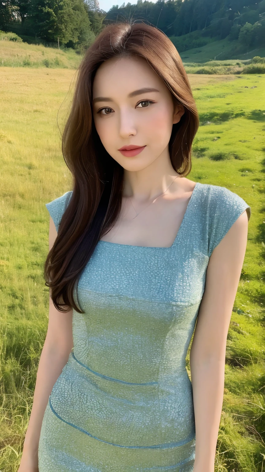 seed:2020674263.((Full body angle:1.1)).((Highest quality, 8k, masterpiece:1.3)), ((from below:1.1)).concentrated:1.2, Perfect body beauty:1.4, Hips:1.2, ((Delicate Hair)), (Colorful waist cinematographed dress :1.1) , ((Highest quality、8k、masterpiece:1.3))、1girl、A sloppy smile、Esbian all over body、Slim face、Big Boobs、Beautiful woman、(Dark Brown Hair)、Long Hair、1.1、Flickering Valley、Detailed eyes、double eyelid、Blurred Background、超Slim face、Smile、Looking down、stroll、((close-up)).