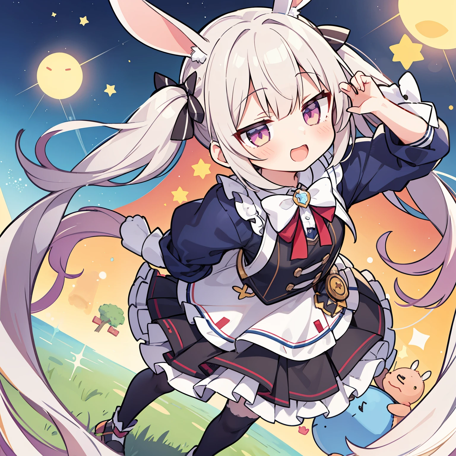 cute, twin tails, fantasy wonderland, 1 girl, Stinking eyes, Rabbit, dynamic angle, game CG, icon