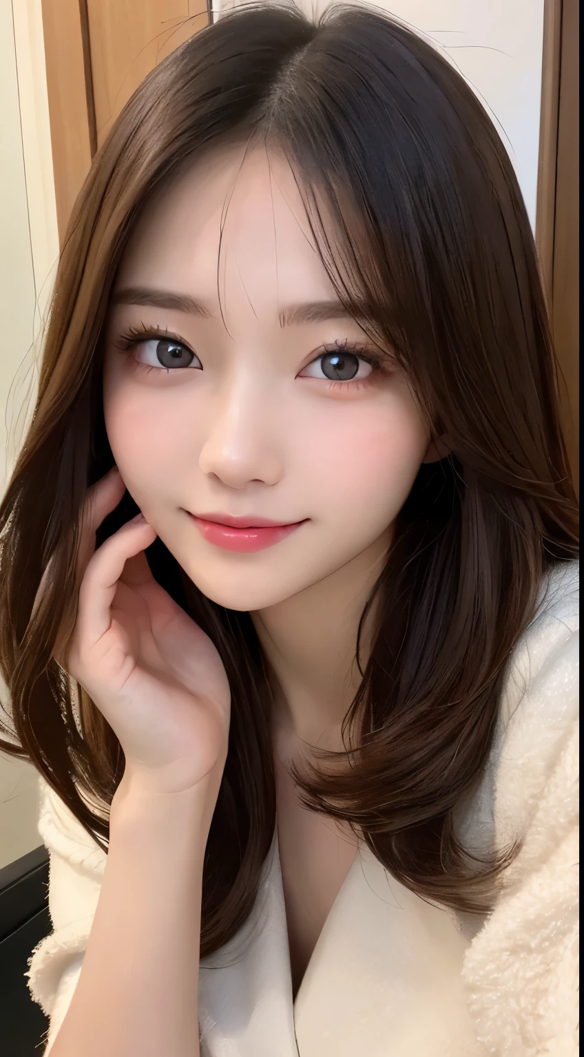 table top, highest quality, shape, Super detailed, finely, High resolution, 8k wallpaper, 完璧なダイナミックな構shape, beautiful and detailed eyes, medium hair, small breasts, natural color lip, random sexy pose,smile,20 year old girl、midnight、beautiful and detailed face、perfect and beautiful face,Big eyes、RAW photo、Expressing feminine poses with your whole body、beautiful and detailed eyes、small face、beautiful duplex、slim face and style,luxury brand mink coat(inside:winter dress)、beautiful golden ratio face,straight hair,bright look、blur the background,beautiful feet,anatomically correct body、Model Photography Studio,real photos,sexy look,sexy pose