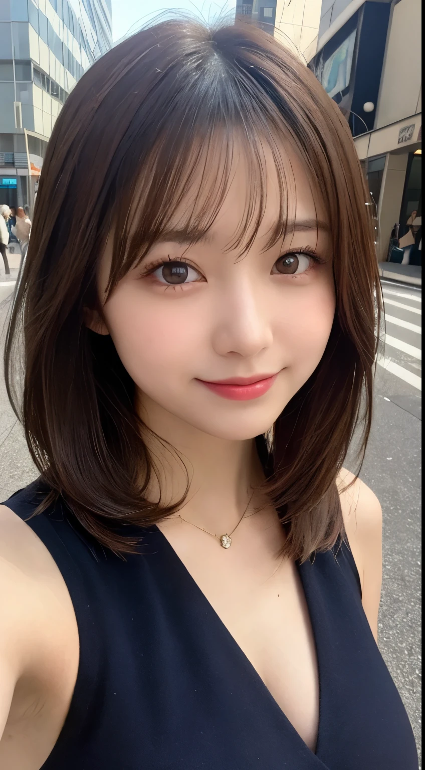 table top, highest quality, figure, super detailed, finely, High resolution, 8k wallpaper, 完璧なダイナミックな構figure, detailed and beautiful eyes, dress,medium hair, big breasts, natural color lip, random sexy poses,smile,Aoyama Street Walk、20 year old girl,DEAD OR ALIVE Xtreme Venus Vacation,Ayane