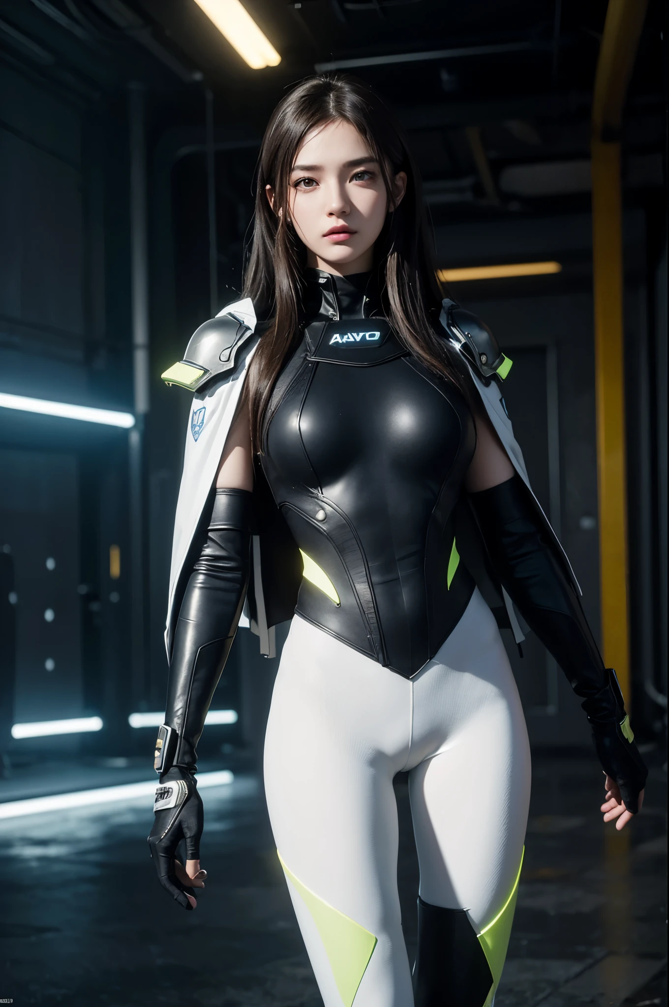 ((Best quality)), ((masterpiece)), (detailed:1.4), 3D, an image of a beautiful cyberpunk female with a cape, HDR (High Dynamic Range),Ray Tracing,NVIDIA RTX,Super-Resolution,Unreal 5,Subsurface scattering,PBR Texturing,Post-processing,Anisotropic Filtering,Depth-of-field,Maximum clarity and sharpness,Multi-layered textures,Albedo and Specular maps,Surface shading,Accurate simulation of light-material interaction,Yellow Neon suit, Perfect proportions,Octane Render,Two-tone lighting,Wide aperture,Low ISO,White balance,Rule of thirds,8K RAW,