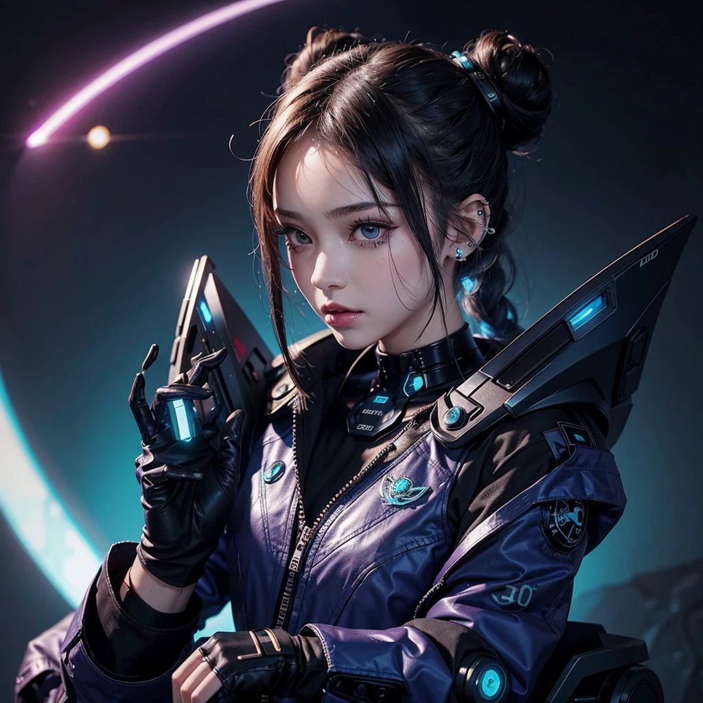 Beautiful teen and a cyber punk outfit. Tattoos. Some piercings. Ultra quality 128k. Spacebun hairstyle.