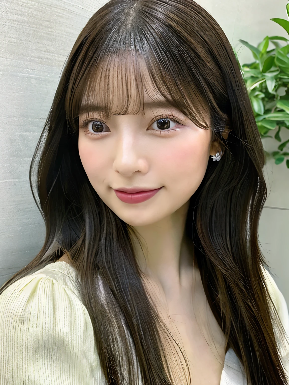 Hermosa chica japonesa de cabello largo y lacio deojos grandes verdes, piel de porcelana, hermoso rostro asiatico, aesthetic and pretty face, rostro bonito, japanese makeup, rostro delgado, cuerpo delgado y bonito, cuerpo perfecto. Foto de perfil.