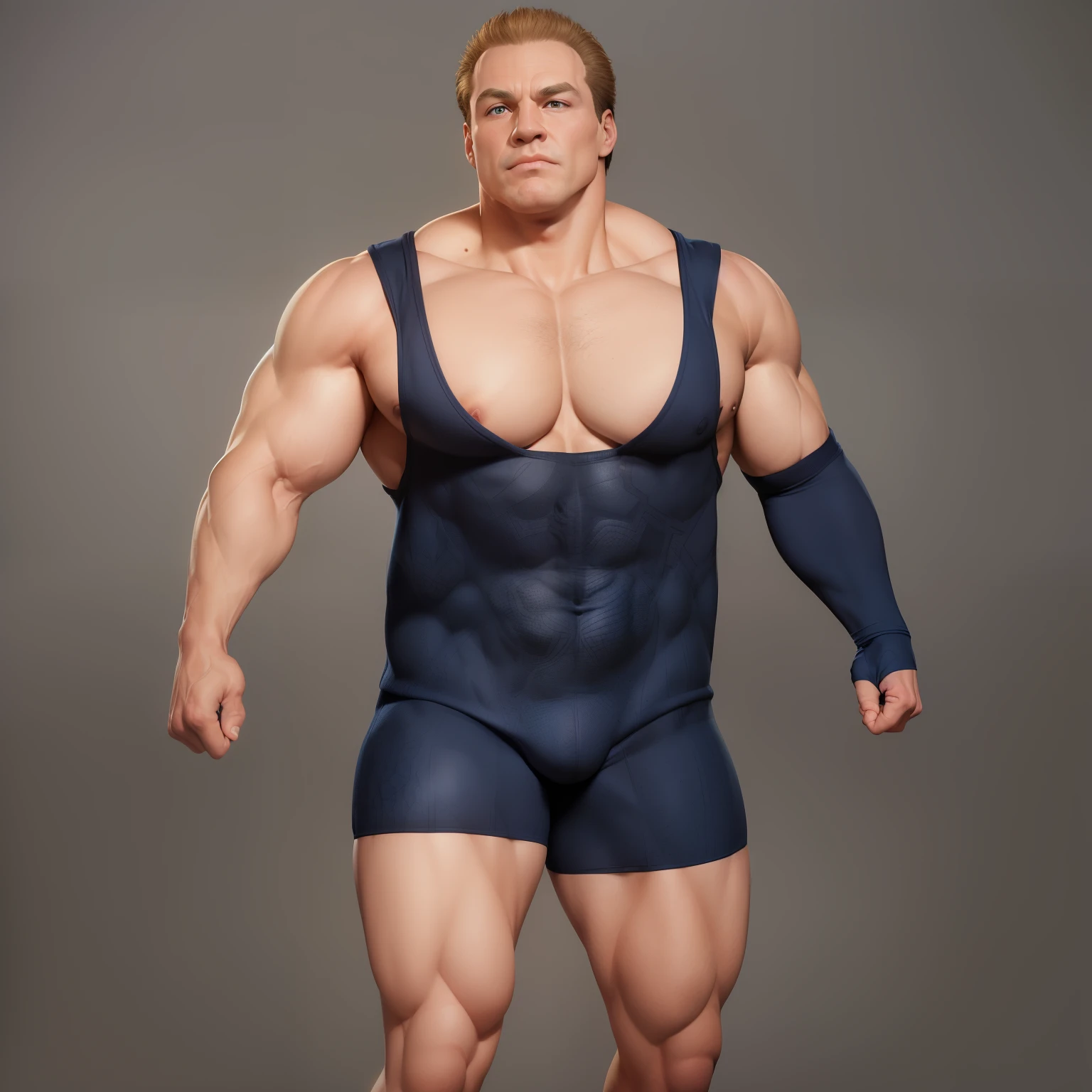 ((masterpiece, best quality)), man in a wrestling suit posing for a photo, robust stocky body, wrestler, beefcake pose, brock lesnar, greg rutkowski highly detailed, the blue panther, highly detailed upper body, highly detailed body, full body greg rutkowski, open v chest clothes, complete detailed body, muscular character, , realistic human face, arnold 3 d render, arnold 3d render, photo realistic, intricate details