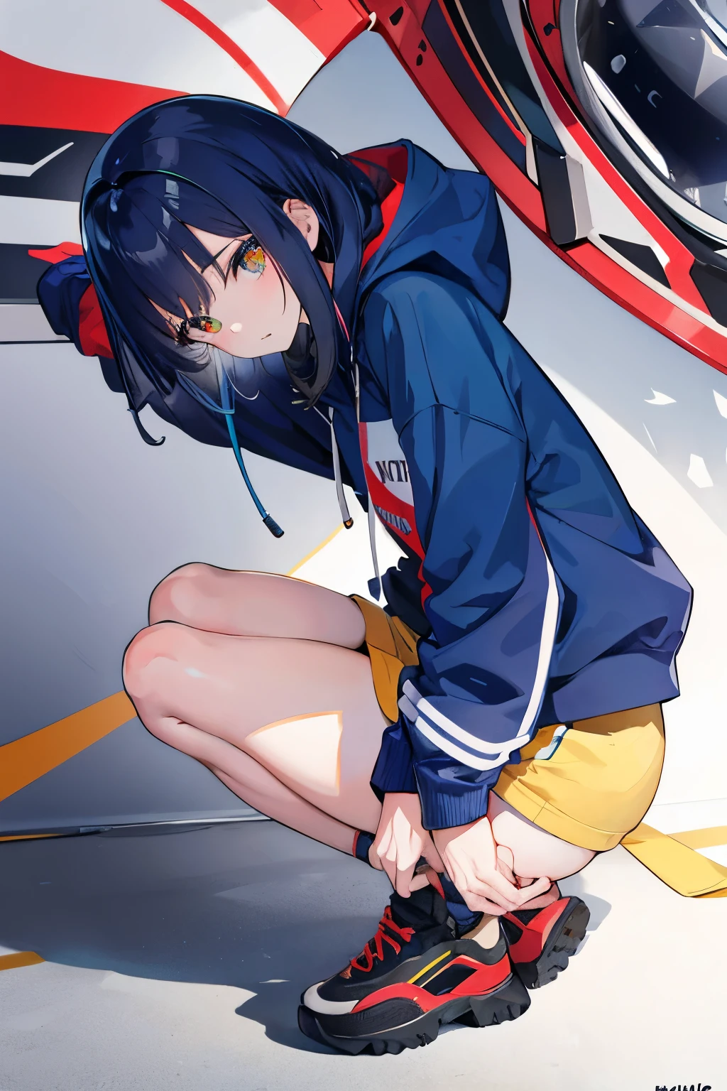 Anime seorang pemuda dengan Hoodie biru navy bertuliskan RahmanZ lengkap dengan atribut militer nya sedang berjalan di tengah reruntuhan kota ditemani oleh 2 orang temannya yang satu memakai kaos merah dan yang satu lagi memakai Hoodie warna hijau army polos 
