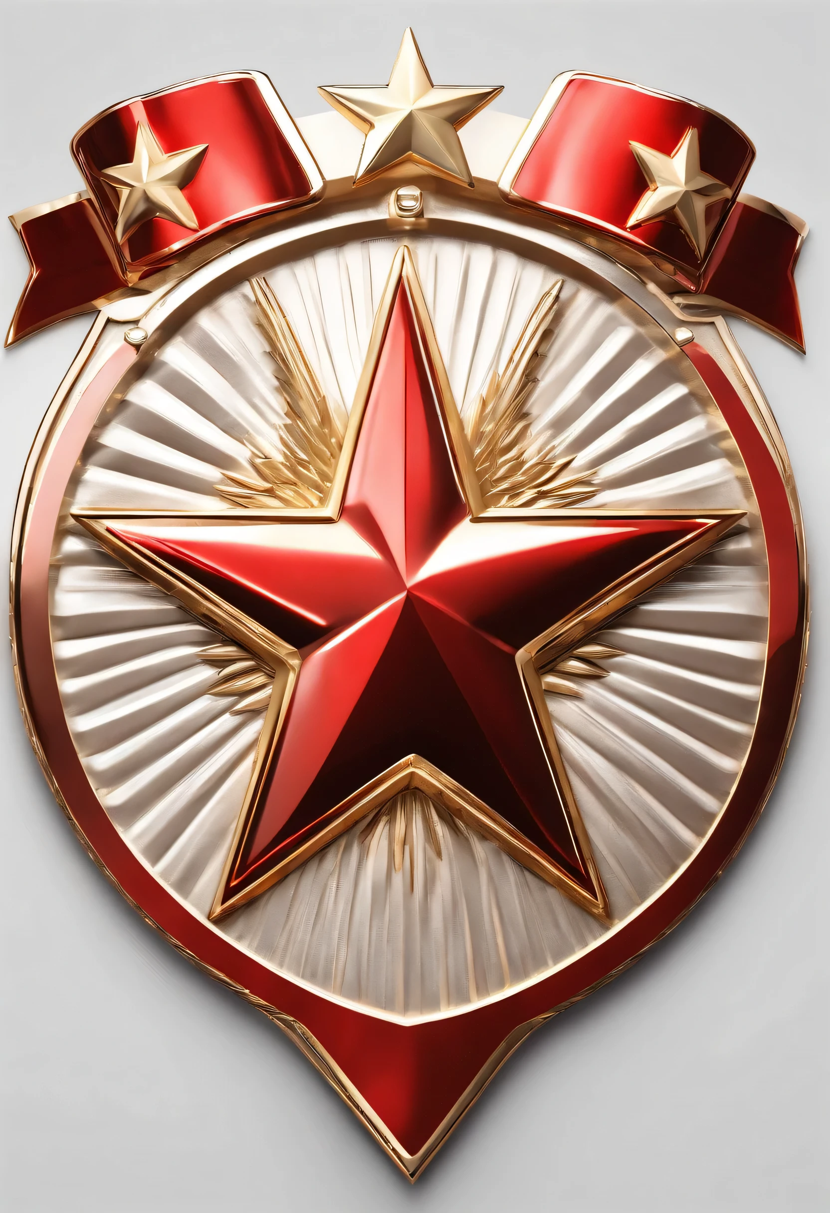 sports badge, badge rating, medalha, medalha, estrela vermelha no centro, technological style, Metallic Texture, 3d rendering, Badge Design, Icon Design, vista frontal, fundo branco
