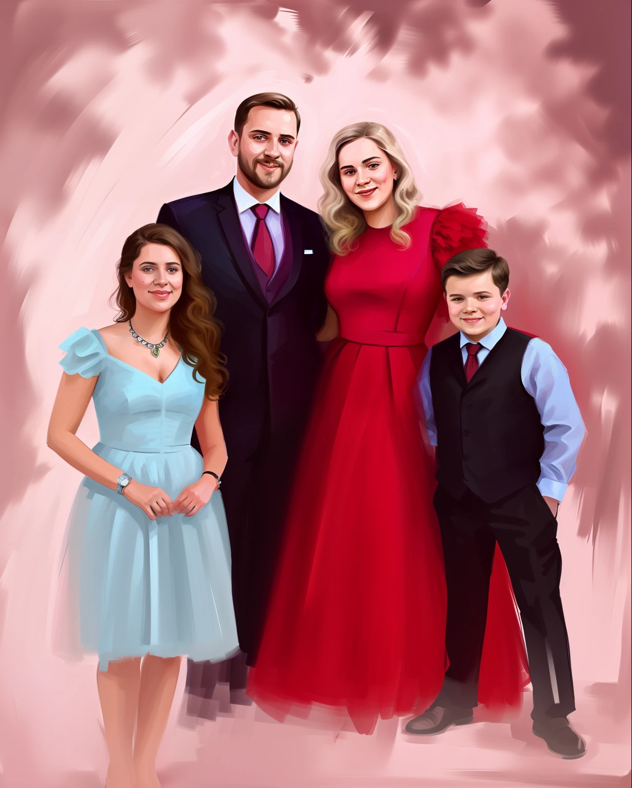 there are three people and posing for a photo, color portrait, digital art!!, in digital painting style, color background, bowwater style, Реалистичный full length portrait, Stylized portrait in formal pose, high quality portrait, full length portraits, Family portrait, full length portrait, official fanart, full length portrait painting, in digital illustration style