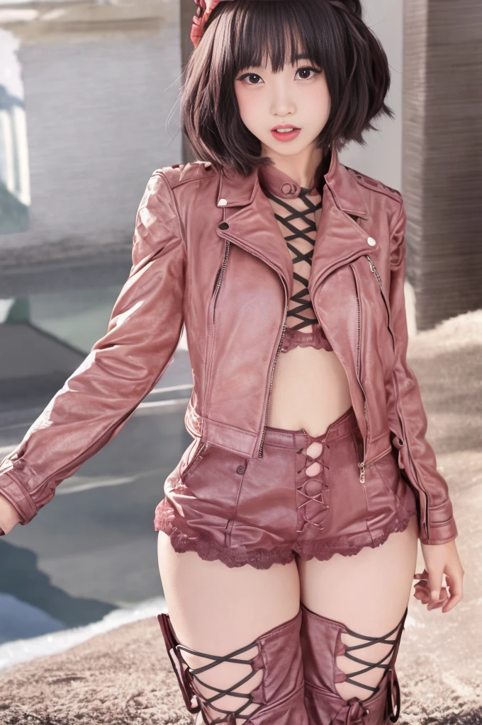 pink leather jacket