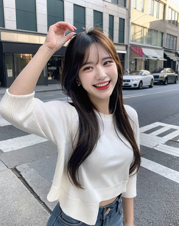 2020s street Instagram selfie of a laughing girl. --ar 2:3 --s 200 --v 6.0