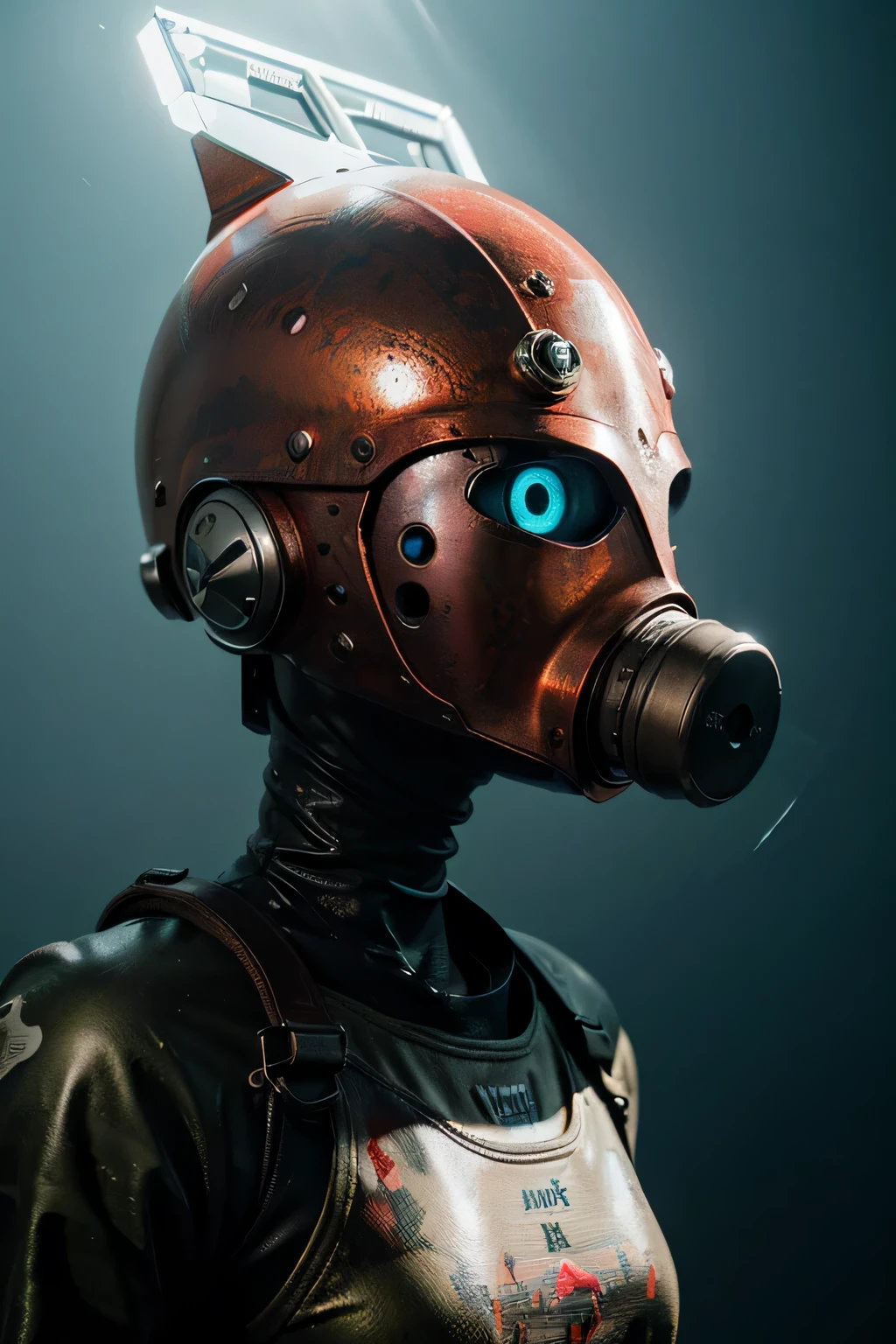 Un dibujo animado plano moderno Loco con un Big ONE, un robot con un solo ojo y un estilo de casco., pinzas en las manos, television head, cabeza de alfiler, camuflaje rojo oxidado, Super detailed ocean environment., centro, hermoso, soft lighting, centrado en el personaje, 4k resolution, renderizado fotorrealista.