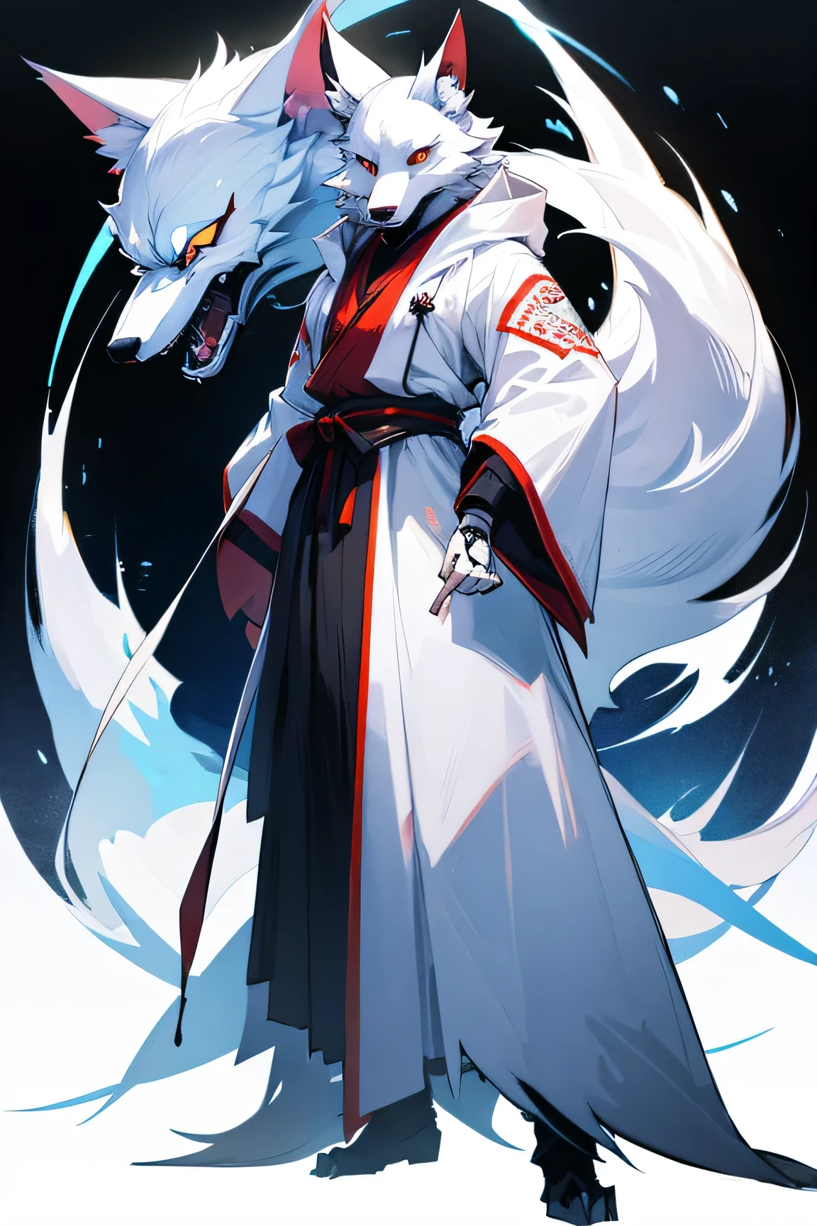 White werewolf kitsune standing
