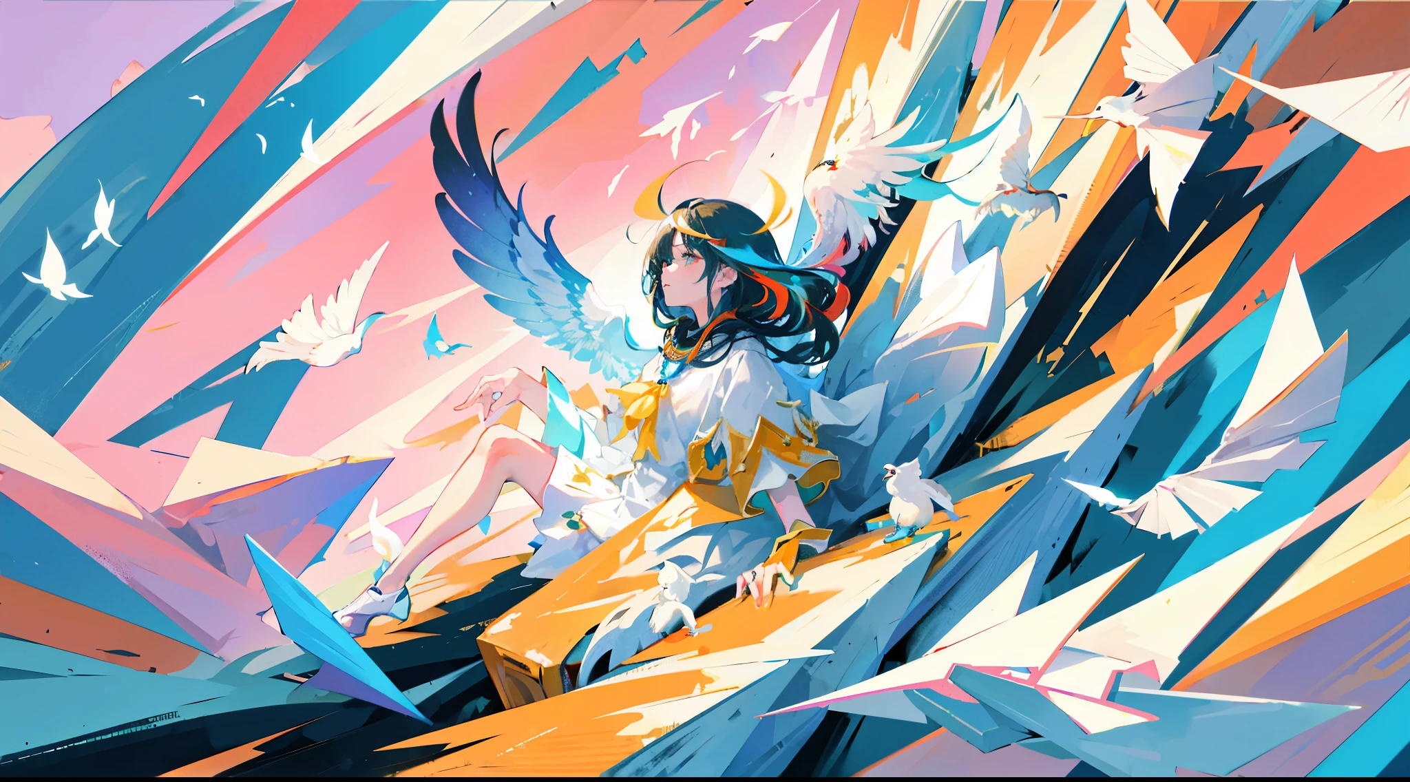 In the ethereal scene of an endless sky, a flock of origami white cranes takes flight. Their delicate paper wings cut against the vivid, tessellated backdrop of a multicolored horizon. The cinematic play of light casts intricate shadows, providing sharp focus to each intricately folded fold.
Captured in unparalleled detail, this image boasts an Ultra High Definition (UHD) resolution of 8k, ensuring a stunningly lifelike viewing experience. The High Dynamic Range (HDR) technique heightens the contrasts between the cranes' pristine white and the vibrant, multicolored sky, while professionally color-graded