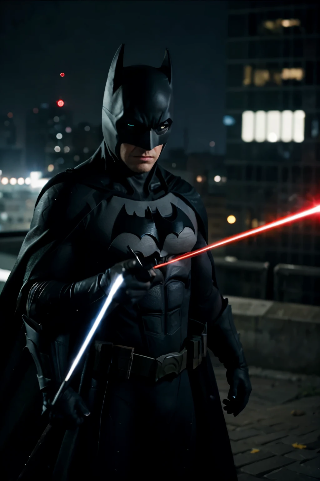 Batman shooting laser from both of his eyes.