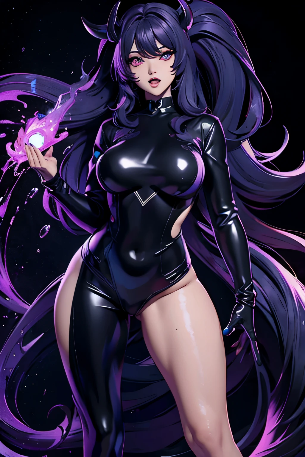 exy woman covered in black liquid, huge tits, ahegao, dark aesthetic, horror, high detailed image, full body, masterpiece