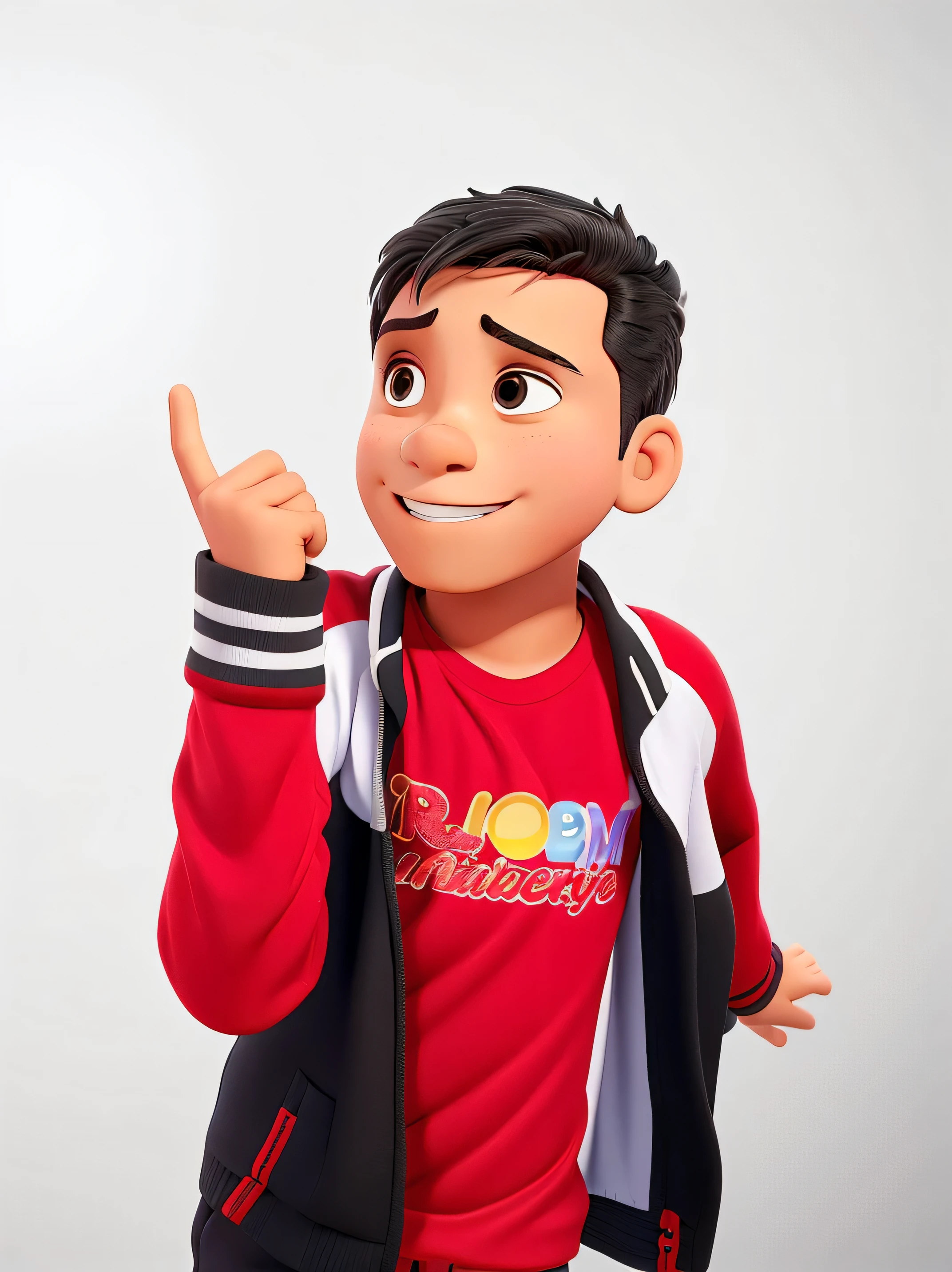 Um menino estilo disney pixar, de corpo inteiro, black pants, sapato preto, with arms a little open, alta qualidade, melhor qualidade