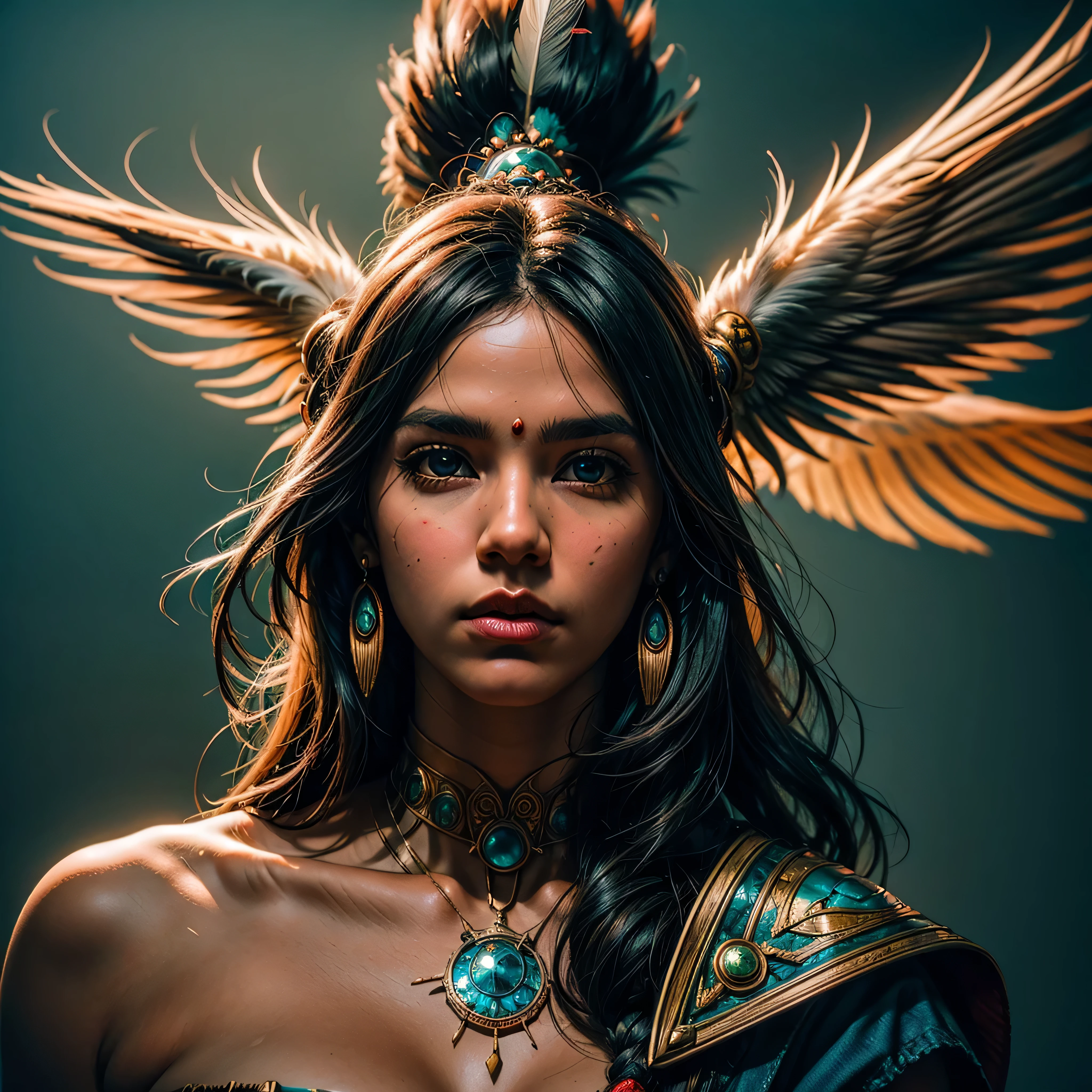 Hyperrealistic cinematic image of a native Indian with feathers on his head, Arte nativa americana, Indian warrior, Nativo americano, Guerreiro nativo americano, Arte nativa, Um guerreiro nativo americano, indigenous man, eagle feather, Guerreiro habilidoso do Apache, warrior spirit, american indian headdress, indigenous art, : native american shamen fantasy, Indigenous, native american folk art, Arte indiana fotografiarrealista, fotografia, obra-prima, realista, Realismo, renderizado, Alto contraste, digital art photographyrealistic trend in Artstation 8k HD high definition detailed realistic, detalhado, textura da pele, hiper detalhado, textura de pele realista, armadura, melhor qualidade, ultra high-resolution, (fotografiarrealista: 1.4), high resolution, detalhado, Calado bruto, sharp re, por lee jeffries Nikon D850 Filme Fotografia de Stock 4 Kodak Portra 400 Lente F1.6 Rich Colors Realistic Texture Dramatic Texture Dramatic Lighting Irrealengine Trend on Artstation Cinestill 800, Beautiful and Aesthetic, varied multi etc. --v6 --s1000 --c20 --q5 --chaos100