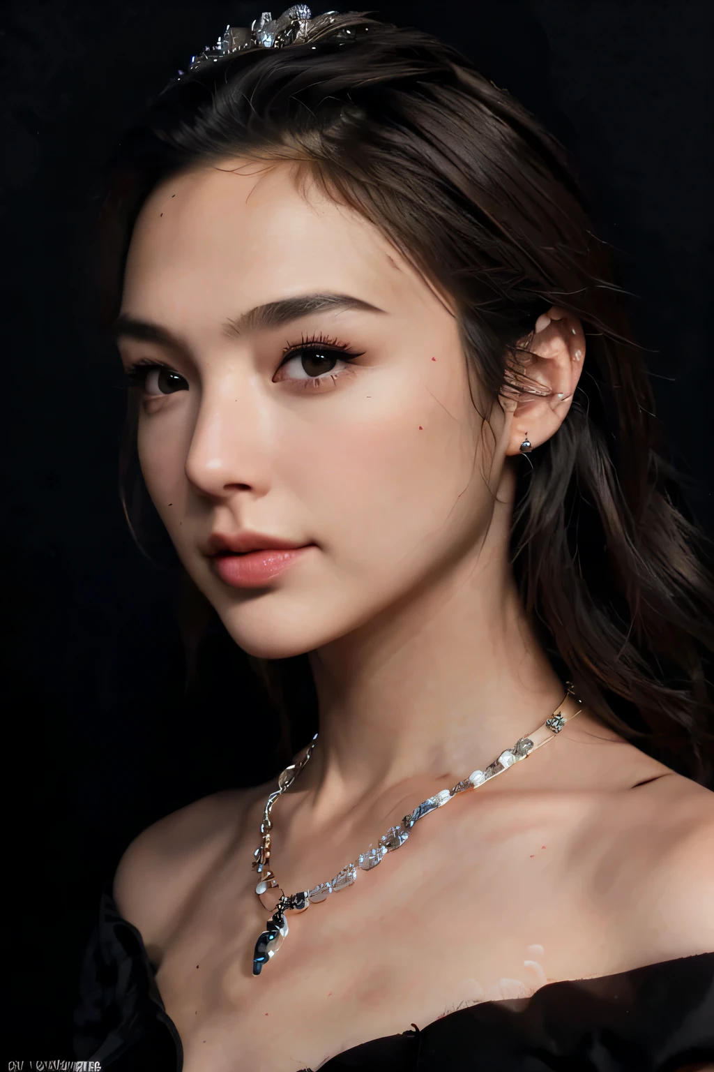 ((black background))、最high quality, masterpiece, High resolution, 1 girl, black wedding dress, ((hair ornaments)), ((necklace, jewelry)), beautiful face,in addition_body, Tyndall effect, realistic, Dark studio, rim lighting, two-tone lighting, (High resolutionスキン:1.2), 8k UHD, Digital single-lens reflex camera, soft lighting, high quality, volume lighting, Frank, photograph, High resolution, 4k, 8k, Bokeh、masterpiece, 最high quality, high quality, High resolution、(((black background)))、big breasts、here'it's your point of view、(((close up of face)))、