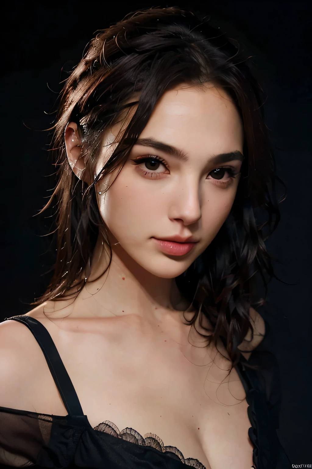 ((black background))､最high quality, masterpiece, High resolution, 1 girl, black wedding dress, hair ornaments, necklace, jewelry, beautiful face,in addition_body, Tyndall effect, realistic, Dark studio, rim lighting, two-tone lighting, (High resolutionスキン:1.2), 8k UHD, Digital single-lens reflex camera, soft lighting, high quality, volume lighting, Frank, photograph, High resolution, 4k, 8k, Bokeh､masterpiece, 最high quality, high quality, High resolution､(((black background)))､big breasts､here&#39;it&#39;s your point of view、(((close up of face)))、