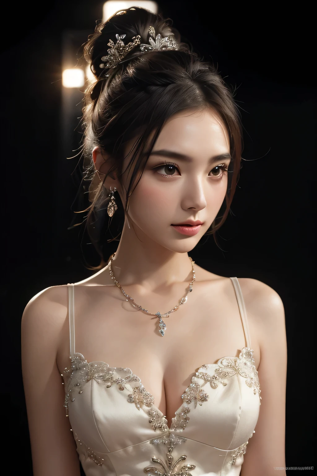 最high quality, masterpiece, High resolution, 1 girl,chinese wedding dress,hair ornaments,necklace, jewelry,beautiful face,in addition_body, Tyndall effect,realistic, Dark studio, rim lighting, two-tone lighting,(High resolutionスキン:1.2), 8k UHD, Digital single-lens reflex camera, soft lighting, high quality, volume lighting, Frank, photograph, High resolution, 4k, 8k, Bokeh､masterpiece, 最high quality, high quality, High resolution､(((black background)))