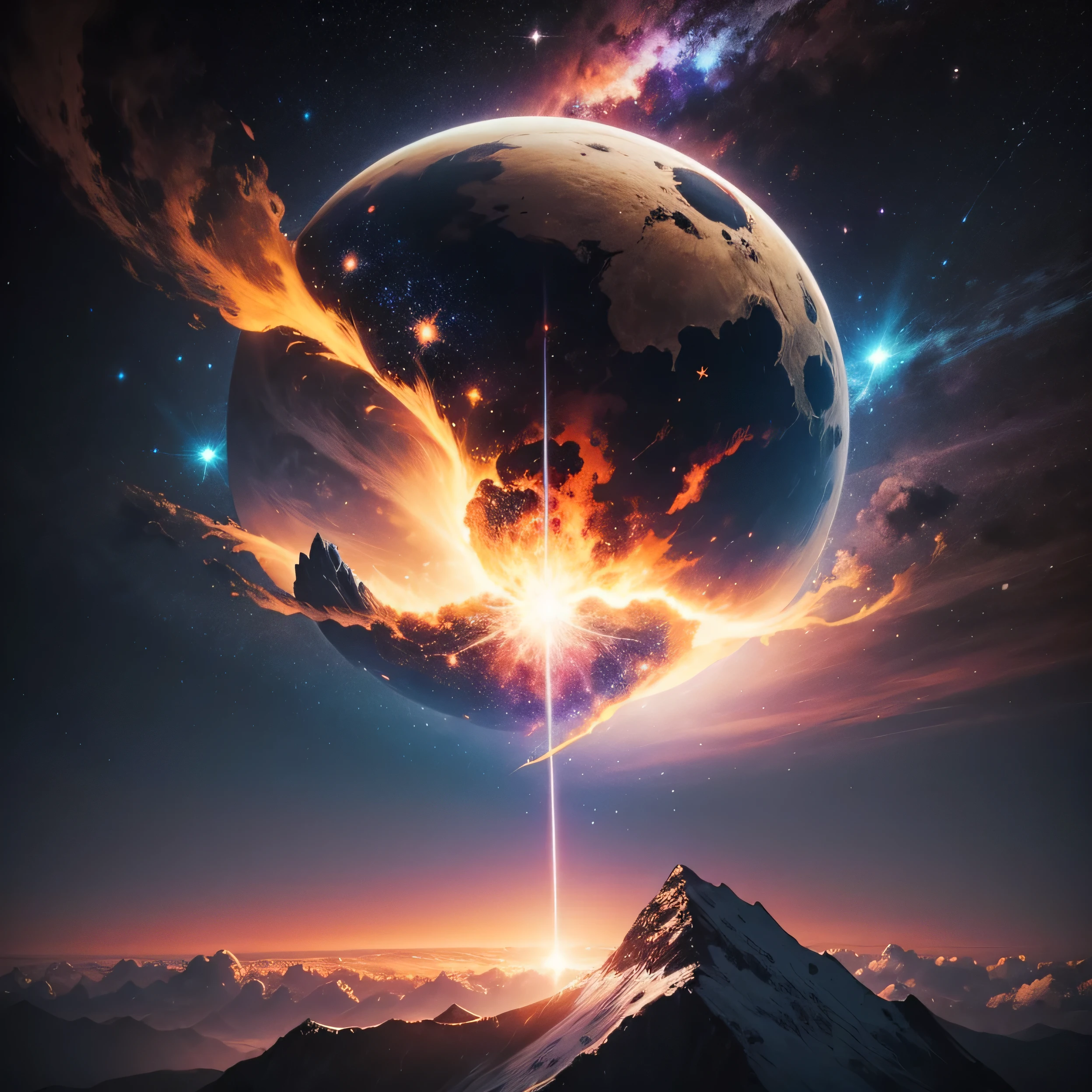 background, Cosmos, pouvoir, stars, feu, explosion, montagne