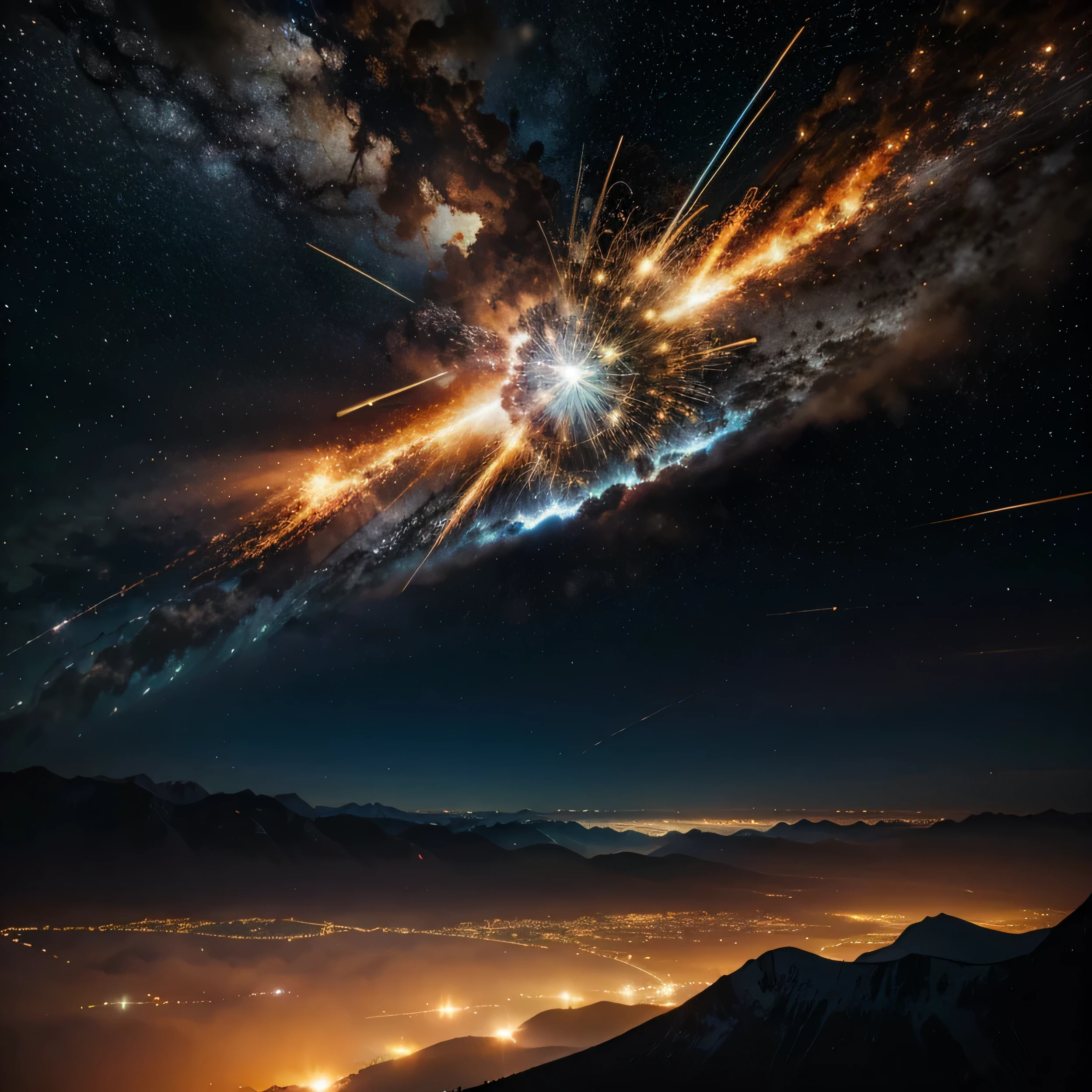 background, Cosmos, pouvoir, stars, feu, explosion, montagne