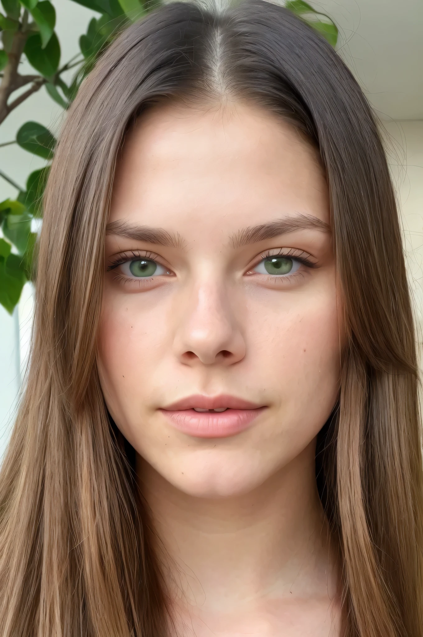 cheveux longs, yeux verts, visage innocent, (Texture de peau naturelle) (vue frontale, vue de face) 25 ans, belle peau et visage, visage ultra naturel, 