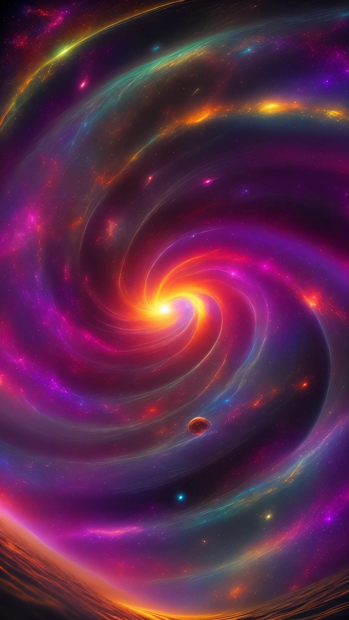 (blackhole),(best quality,highres:1.2),(realistic:1.37),vivid colors,detailed shading,cosmic landscape,stellar objects,spiral galaxies,massive gravitational pull,swirling matter,distorted space-time,celestial bodies,ethereal glow,abyss of darkness,intense radiation,hypnotic vortex,starlight reflections,luminous jets of energy,interstellar phenomena,massive celestial collision,dark matter and energy,warped light,hawking radiation,unseen dimensions,cosmic singularity,mind-bending geometry,quantum fluctuations,cosmic-scale forces,exotic particles,event horizon,nuclear fusion phenomena,time dilation effects