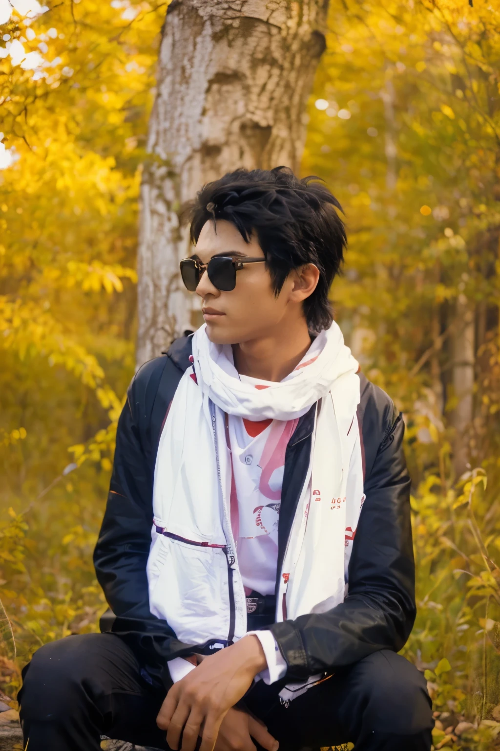 (boy wearing a sunglasses on a black color background), akira, anime, anime akira, retro anime, 80s anime, 90s anime, lofi, lo-fi