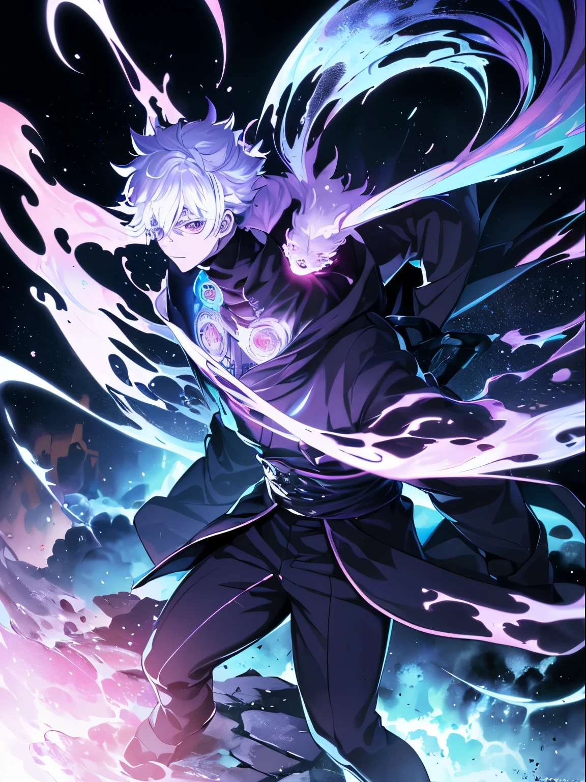 Satoru Gojo (Jujutsu Kaisen), Satoru Gojo using small red sphere power, 6 path eyes, glowing light blue eyes, full body, grandeur, Shibuya, (ultra-realistic), {extremely detailed 8k CG unit wallpaper}, expansive landscape photography, (a far angle view with focus on the character and setting), (wide open field view), (low angle shot), (high light: 1.3), (low light: 1.0), ( warm light source: 1.4), complex details, (iridescent colors: 1.6), (bright lighting), (atmospheric lighting), Dreamy, magical, badass, Jujutsu Kaisen