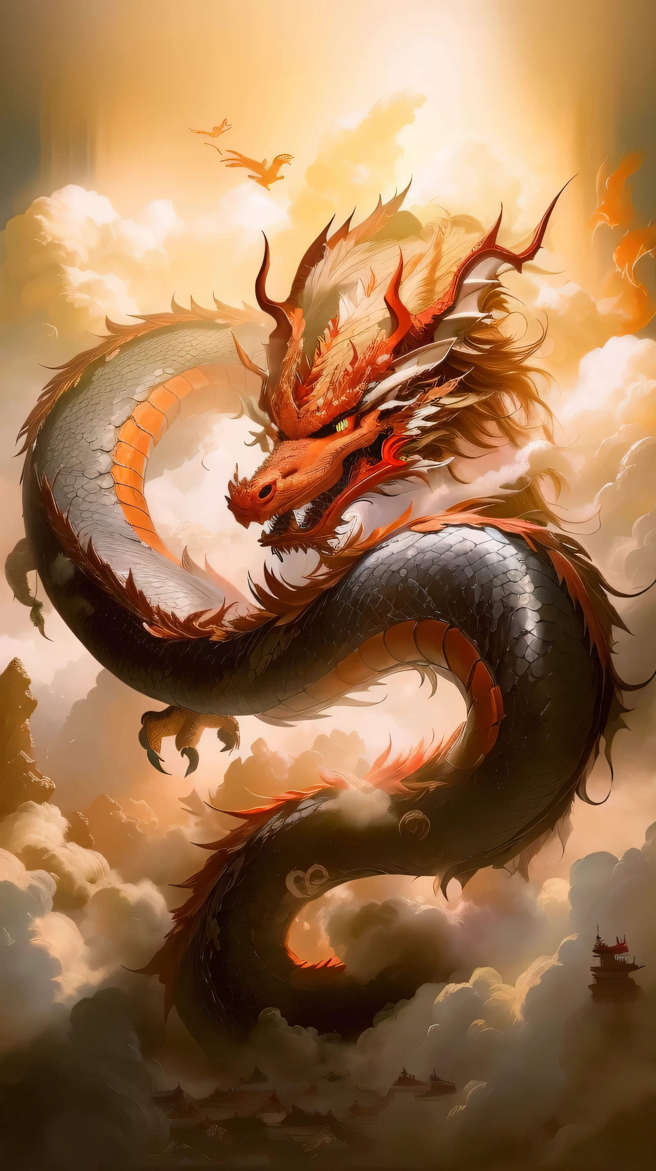 Red headed cloud dragon pictures, majestic japanese dragon, smooth Chinese dragon, dragon art, Chinese dragon concept art, dragon oil painting, Chinese dragon, Phoenix Dragon, legendary dragon, dragon dragon, cyan Chinese dragon fantasy, fire dragon, epic dragon, Red Dragon, dragon god, Flame Dragon Snake, Winged dragon snake