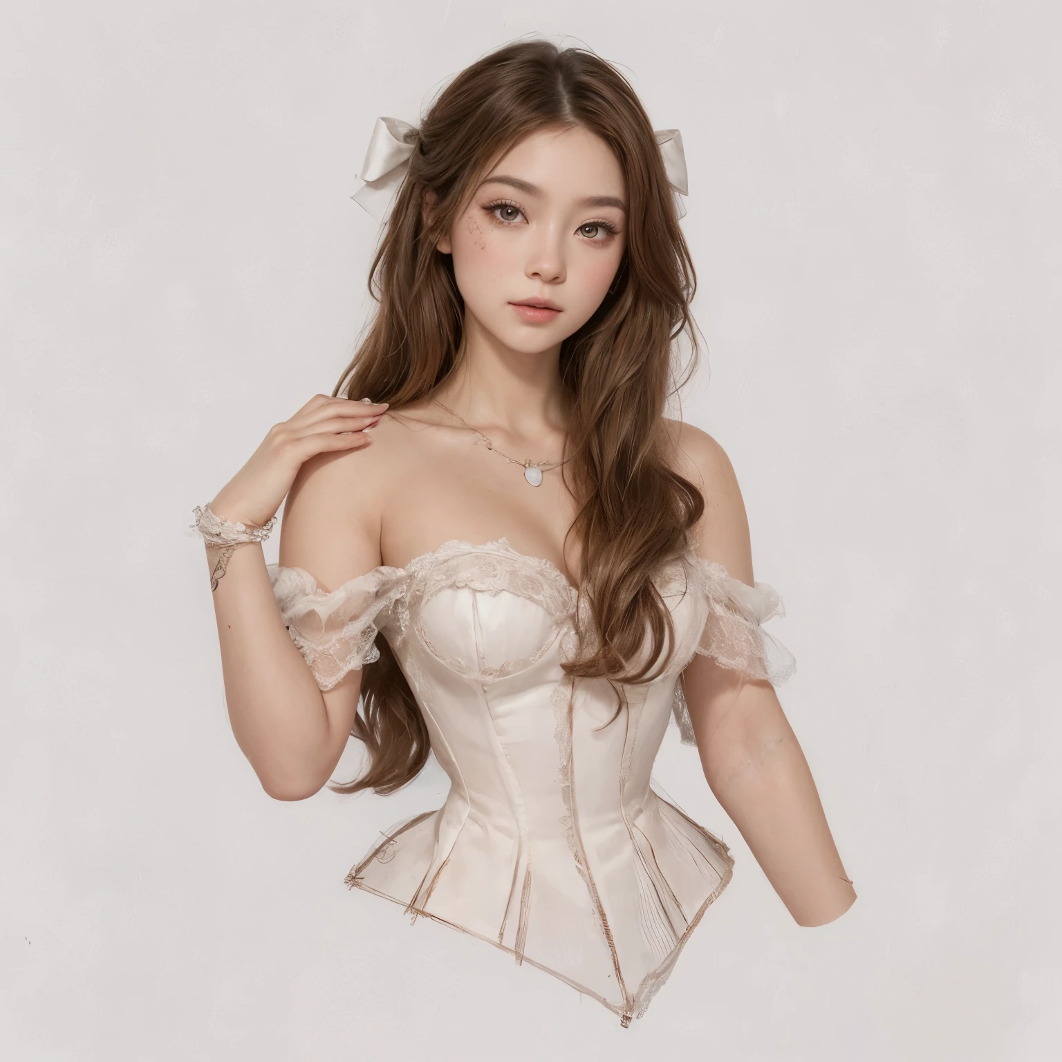 a drawing of a woman in a corsé dress with a bow, en el estilo artístico de bowater, corsé, wearing corsé, elegant corsé, hermosa pintura de personajes, beautiful estilo de dibujo, lois van ross dibuja, estilo artístico de disney, lindo arte digital detallado, rossdibuja 2. 5, princesa anime, rossdraws 1. 0, estilo de dibujo, arte digital de un elegante