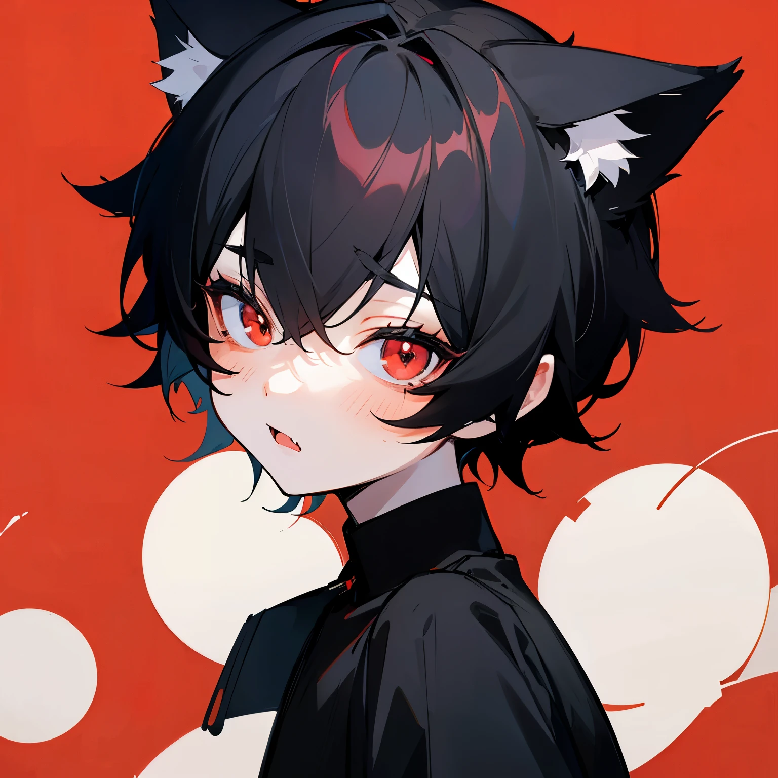 bust_portrait, catboy, cat ears, black hair, red eyes, fang, simple black shirt, pale skin, cute adorable, **********, , shota, toddler, cute, innocent,
