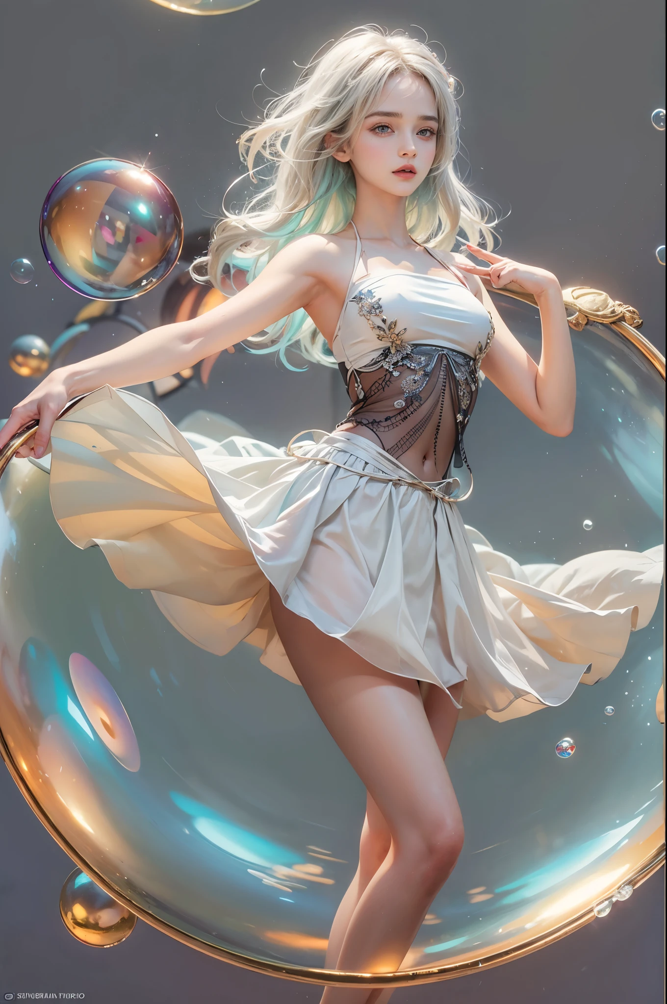 Maiden in bubbles,struggling,white stockings,full bodyesbian,brightly