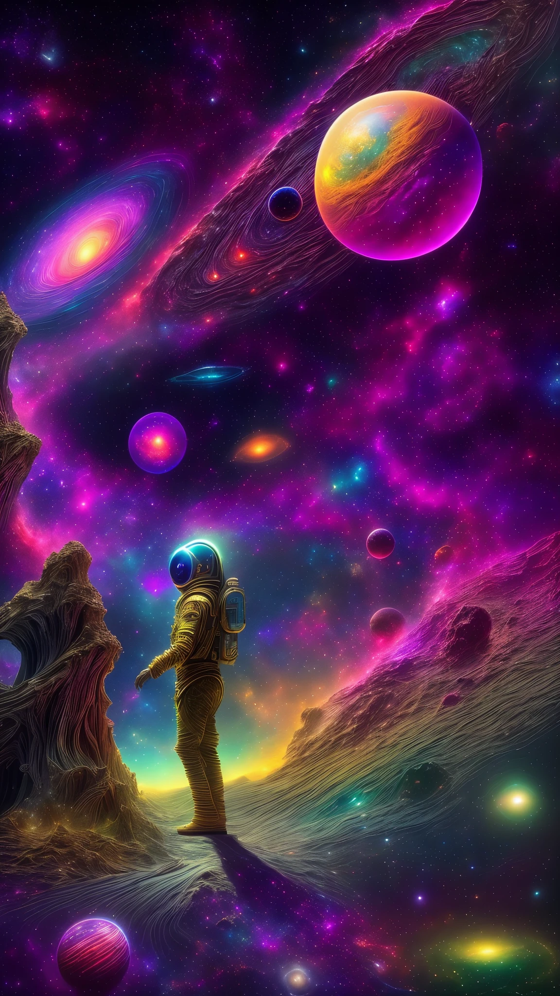 universe fascination,(best quality,4k,8k,highres,masterpiece:1.2),ultra-detailed,(realistic,photorealistic,photo-realistic:1.37),cosmic wonders,vibrant galaxies,celestial bodies,intricate nebulae,astronomical marvels,stellar explosions,distant planets and moons,cosmic dust,cosmic ballet,interstellar journey,otherworldly landscapes,luminous stars and constellations,cosmic depth and scale,cosmic mysteries unveiled,awe-inspiring vastness,diverse extraterrestrial life,multidimensional universe,dark matter and energy,cosmic origins and evolution,intergalactic exploration,stellar nurseries,spiral galaxies and black holes,transcendent cosmic light,galactic collisions,cosmic harmony and balance,extragalactic formations,interstellar time and space,cosmic perspective and consciousness,cosmic dimensions and alternate realities,limitless cosmic possibilities,colorful celestial phenomena,cosmic secrets and enigmas,cosmic energy and forces,expanding universe.