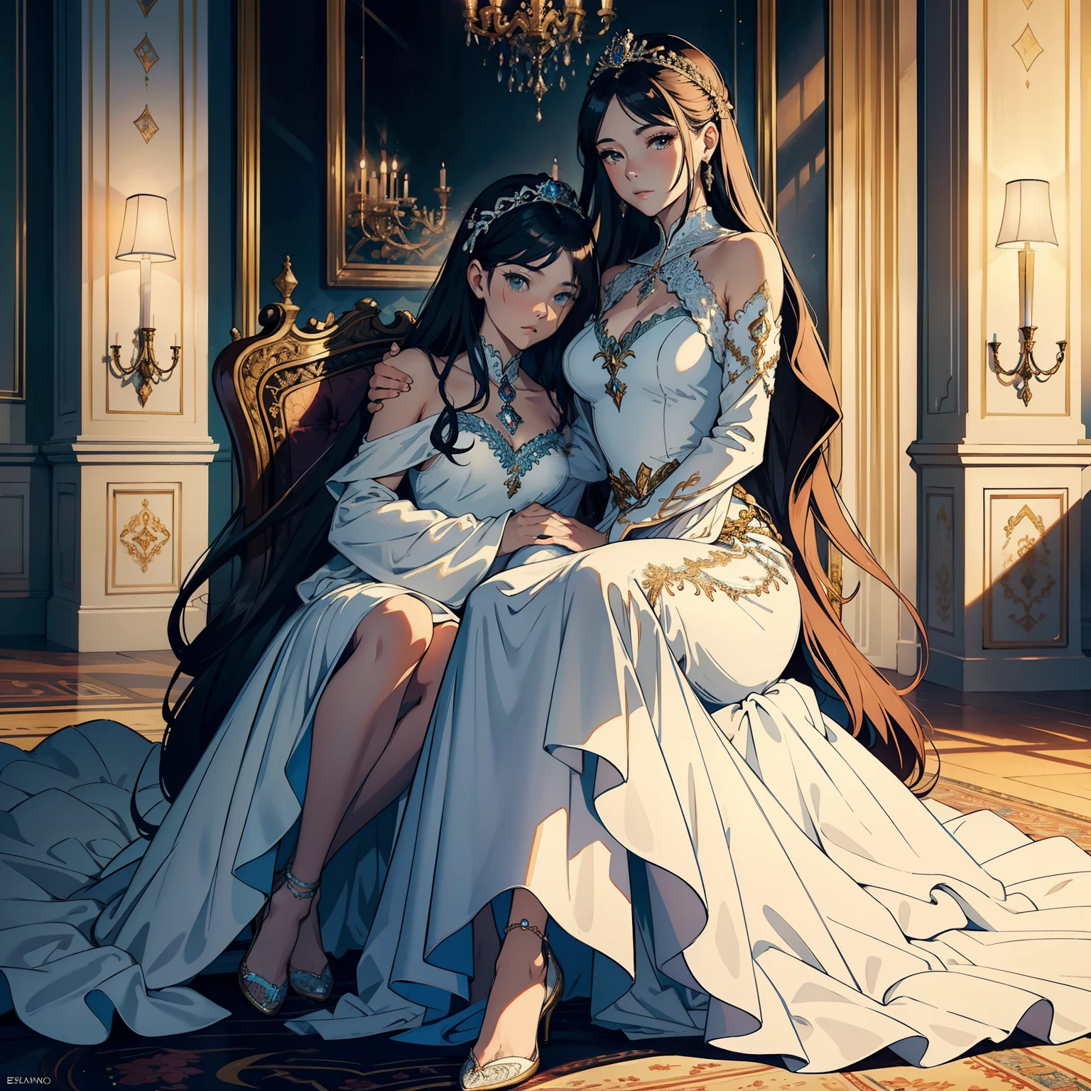 top-quality masterpiece, Royal sister in a elegant gown with feet spread apart, Holding a bundle in her arms

The sister's regal posture exudes confidence and grace as she cradles the bundle in her arms, her gown draped perfectly around her figure. Her feet are spread apart, stabilizing her balance and adding to the sense of commanding presence. The intricate details of the gown, from the beading to the embroidery, are on full display in this hyper-realistic, ultra-detailed masterpiece. The warmth of the lighting casts a soft glow over the scene, highlighting every texture and curve in this award-winning, ethereal illustration.