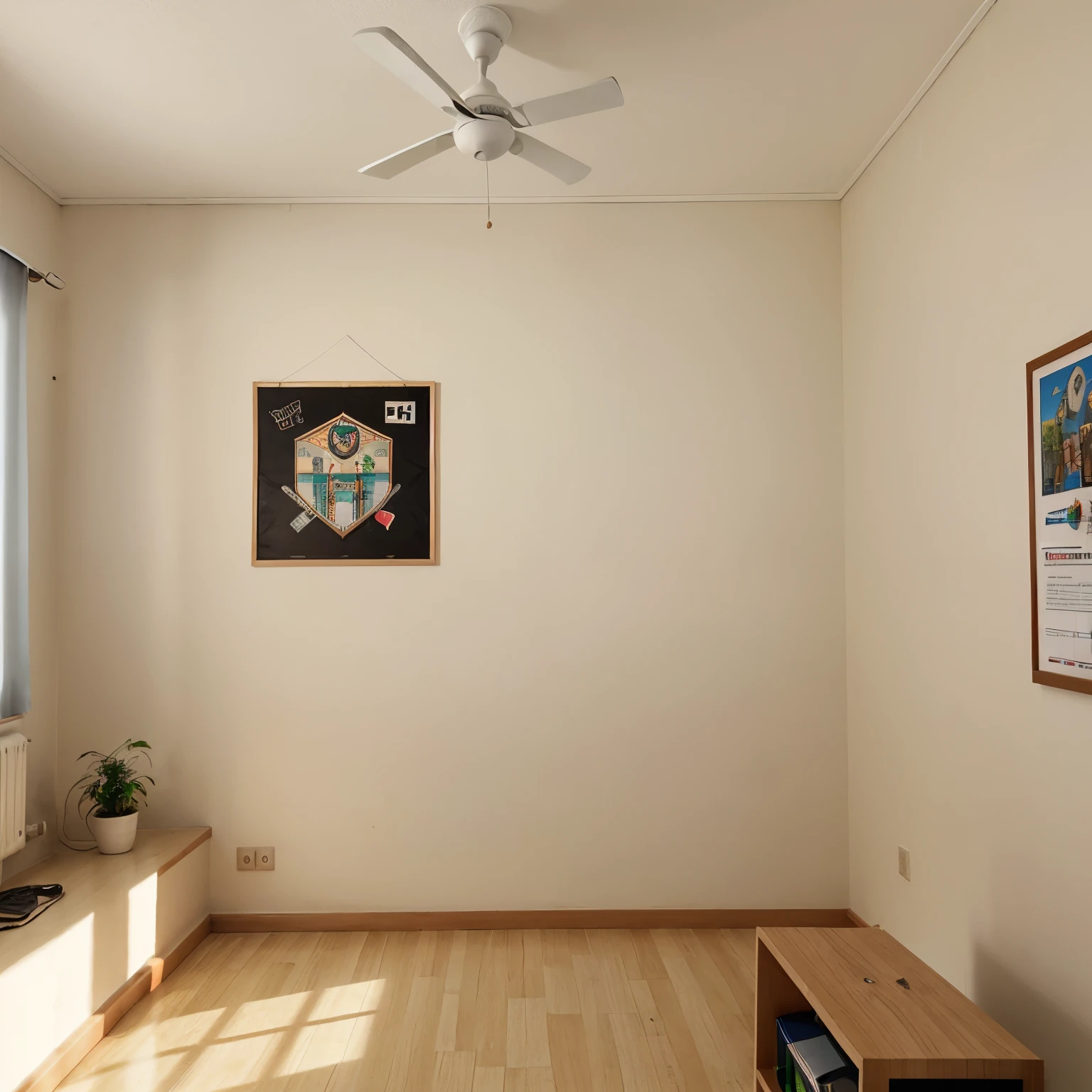 Imagem 3d de uma sala de aula colegial com um quadro branco cubrindo toda a parede frontal da sala